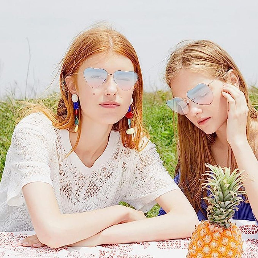 WaKuKa Sonnenbrille 3-teilige Herz-Sonnenbrille Hippie-Stil Damen (3-St) für für Musikparty im