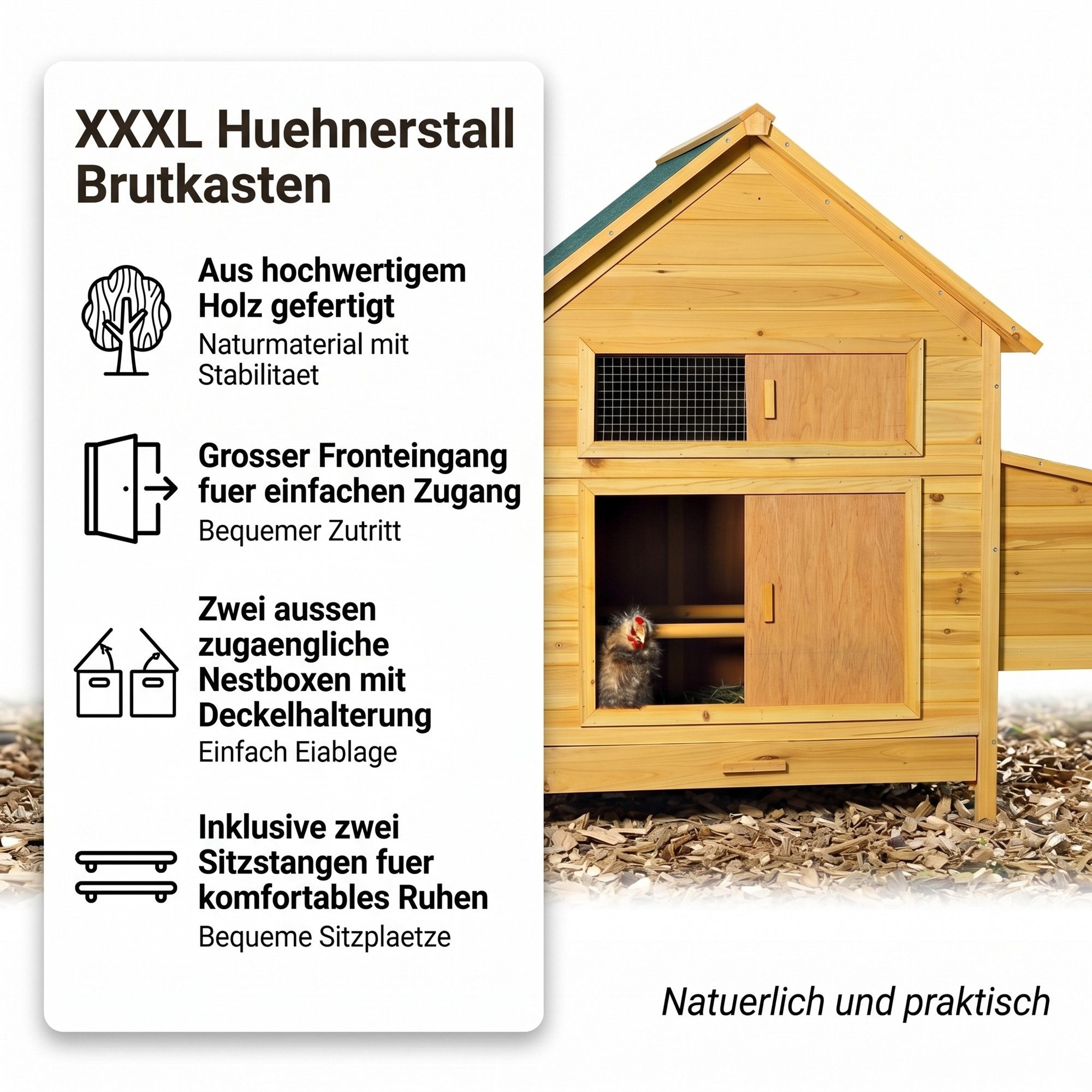 Mucola Hühnerstall Geflügelstall Hühnerstall Hasenstall Freilauf Holz Kaninchenkäfig XXL, Aufschiebbarem Fenster