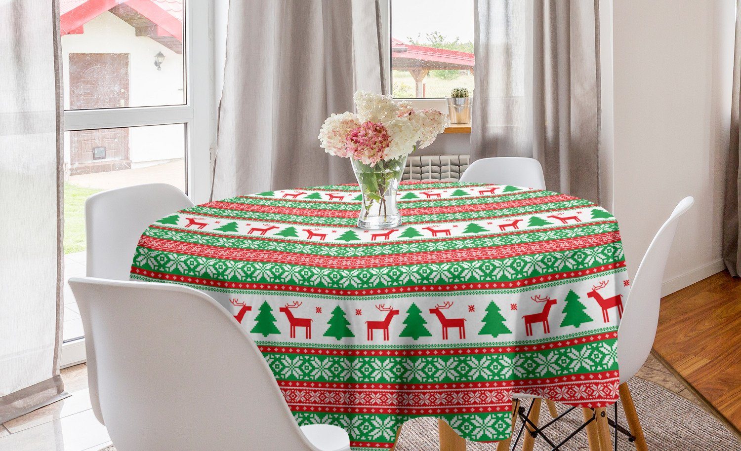 Abakuhaus Tischdecke Kreis Tischdecke Abdeckung für Esszimmer Küche Dekoration, Weihnachten Ferienzeit Deer