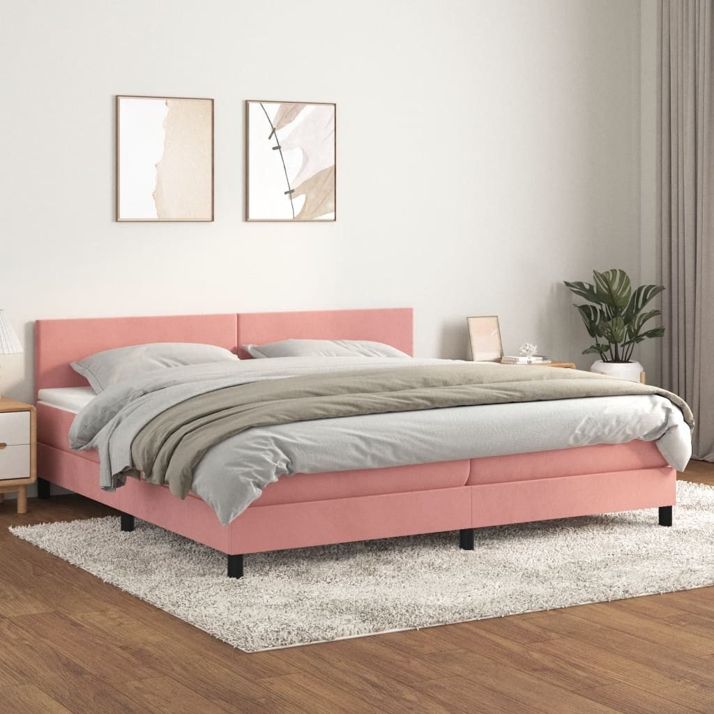 vidaXL Boxspringbett Boxspringbett mit Matratze Rosa 200x200 cm Samt Bett B günstig online kaufen