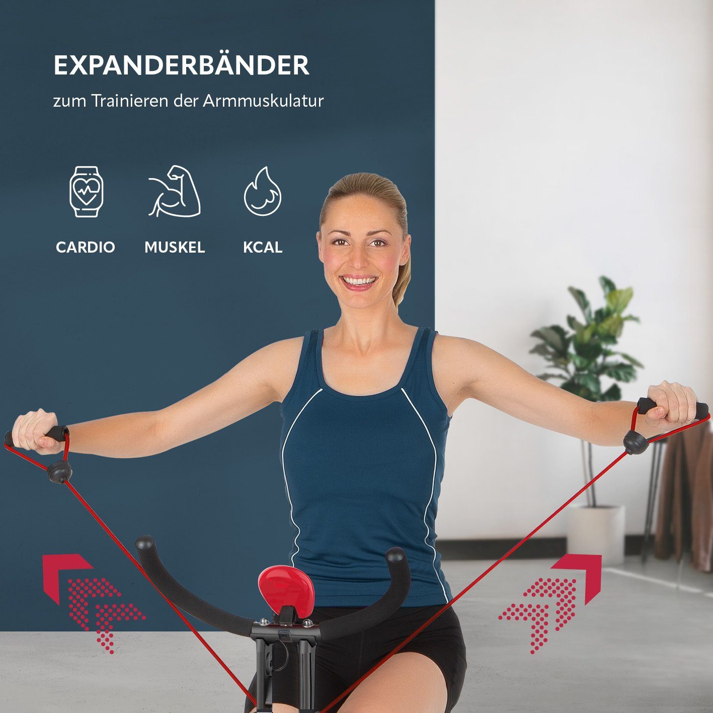 Cardiobike, schwarz/rot Expanderbänder mit Bike VITALmaxx - Fitnessbike Heimtrainer Fitness