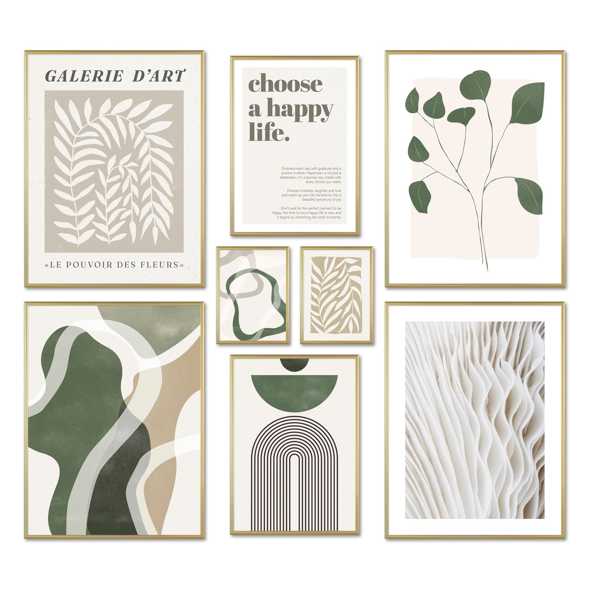 ARTFAVES Bilder-Collage Poster Set - GREEN MID CENTURY - Deko Wandbilder mid century, grün, be, (Wandbilder modern, 8 St)