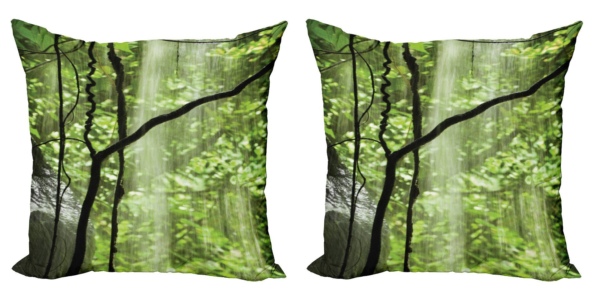Kissenbezüge Modern Accent Doppelseitiger Digitaldruck, Abakuhaus (2 Stück), Landschaft Dschungel-Wasserfall Baum | Kissenbezüge