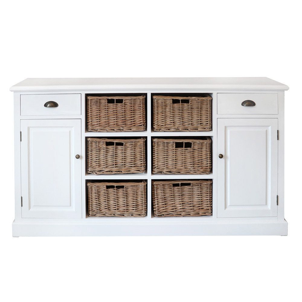 Grafelstein Kommode Sideboard BAYSIDE weiß mit Rattankörben Anrichte Kommode Hamptons Long