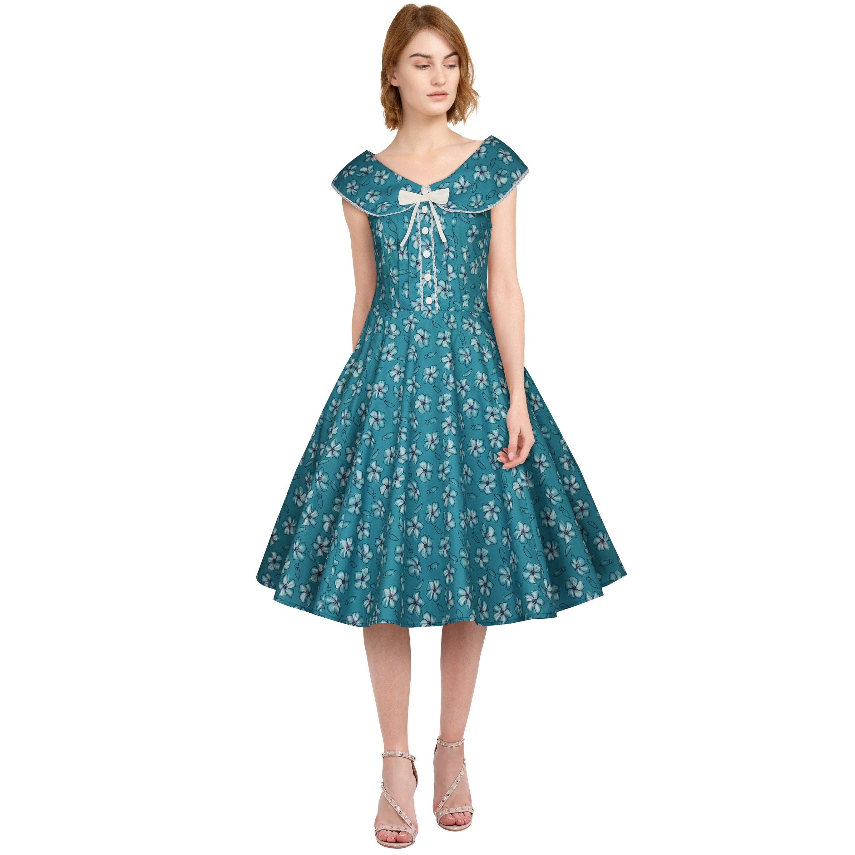 Chic Star Petticoat-Kleid Vintage Kleid zum Petticoat in türkis Blumemuster