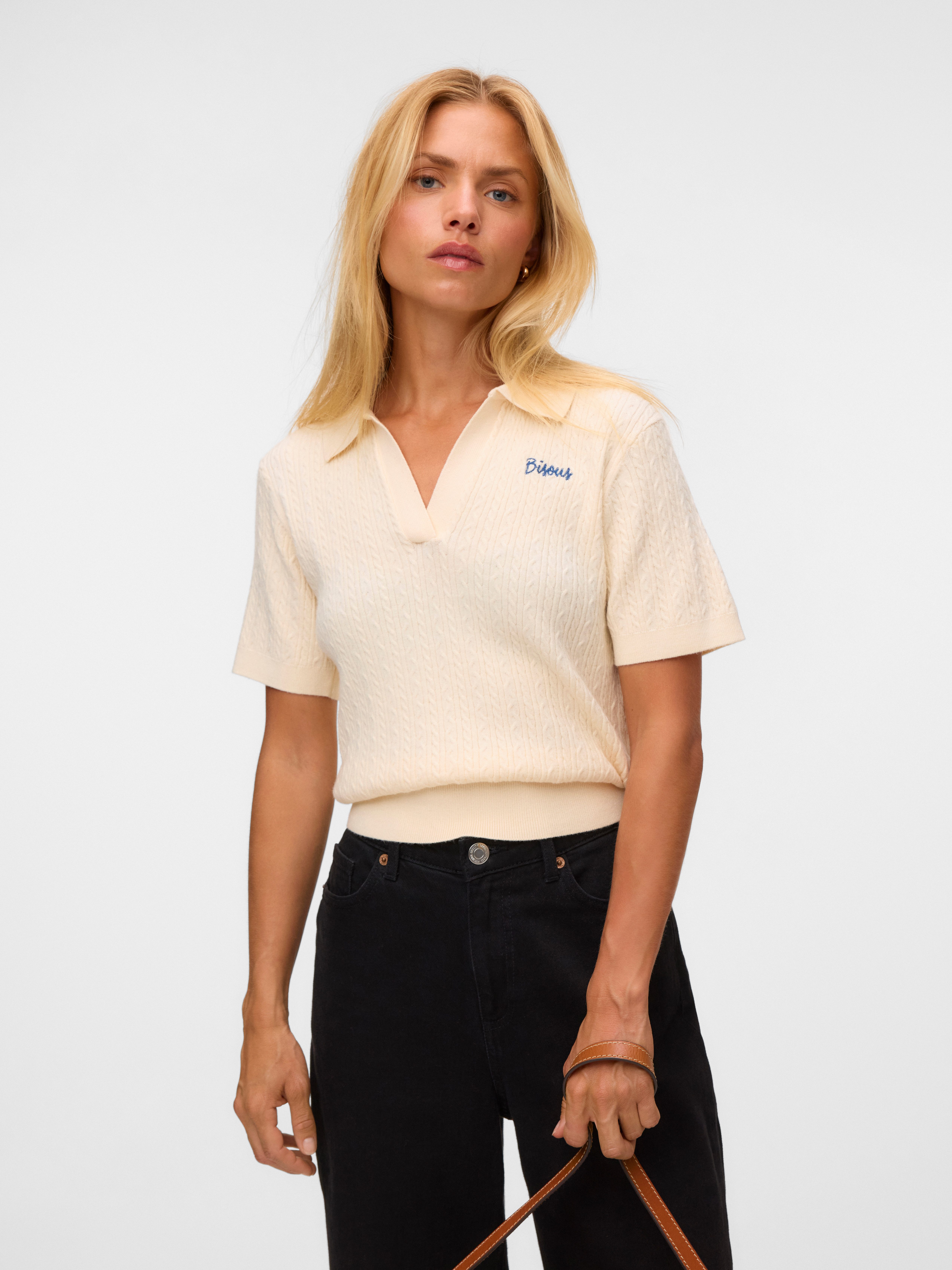 Vero Moda Polokragenpullover VMGOLD CABLE SS POLONECK PULLOVER Viskosemischung, regular fit