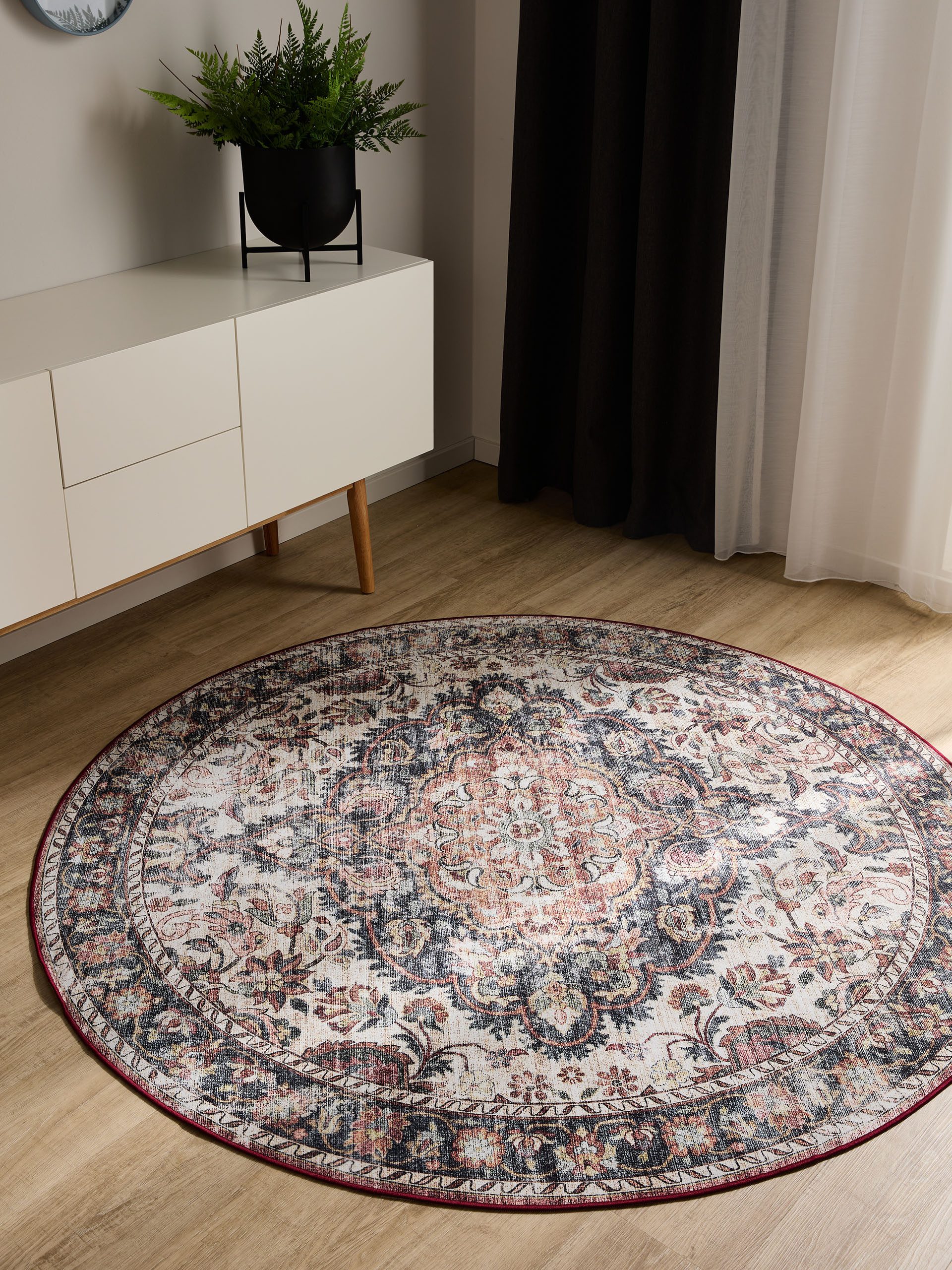benuta Teppich George, rund, Höhe: 5 mm, Vintage-Look, Kurzflor, Teppich Wohnzimmer, Schlafzimmer, Waschbar