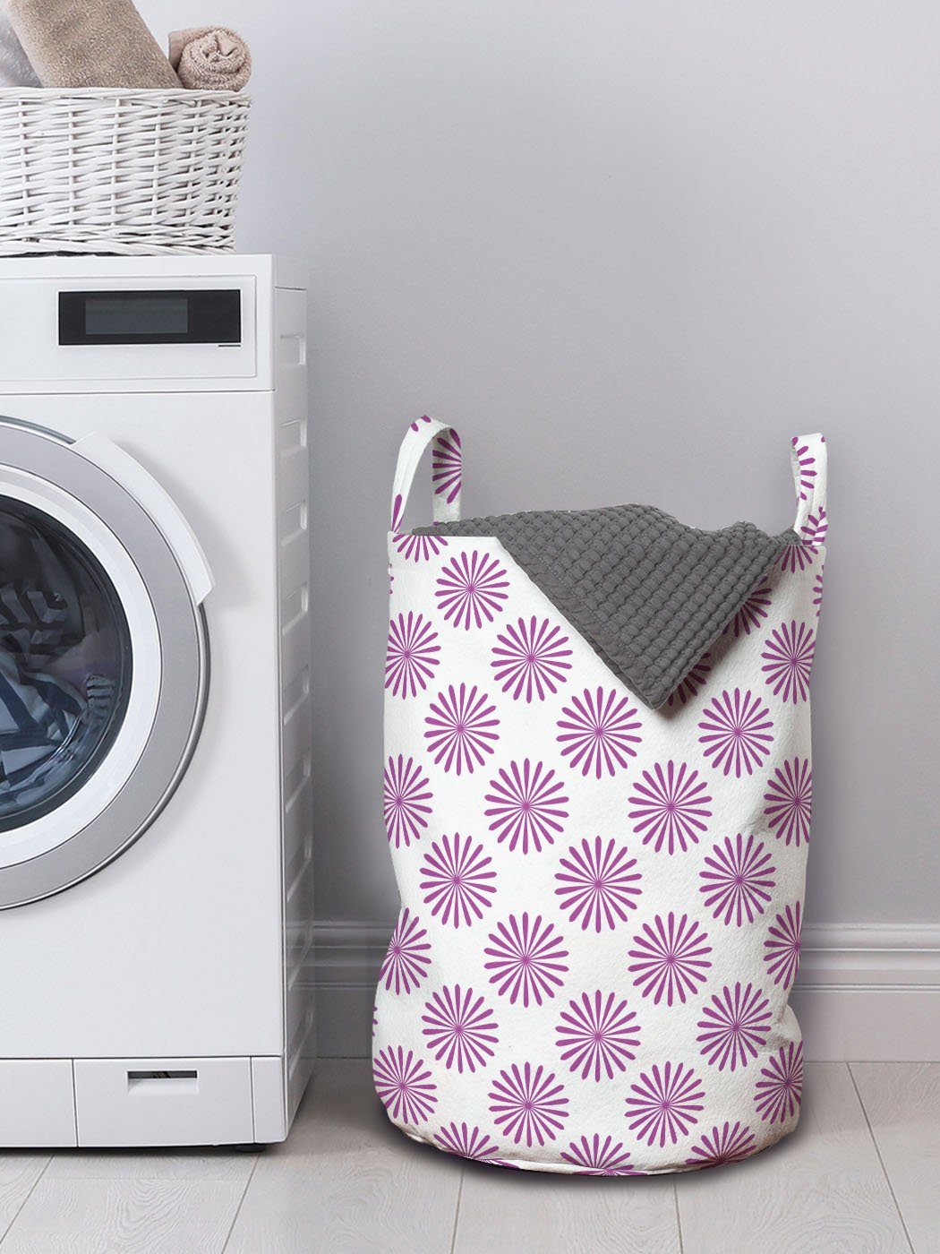 Wäschekorb Wäschesäckchen mit Einfache Blumen-Elemente für Waschsalons, Abstrakt Kordelzugverschluss Abakuhaus Griffen