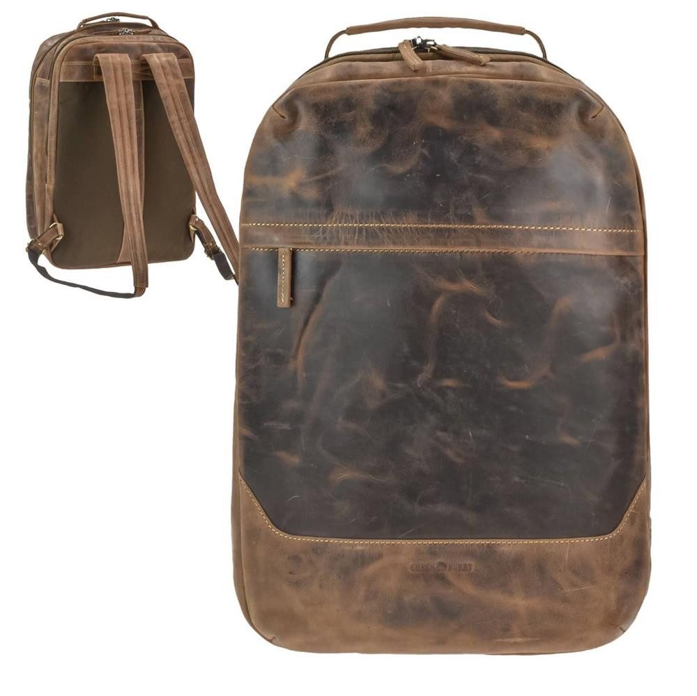 Greenburry Reisetasche "Vintage" Rucksack Leder 34x48x16cm antikbraun, als Overnighter Reiserucksack für den Kurztrip