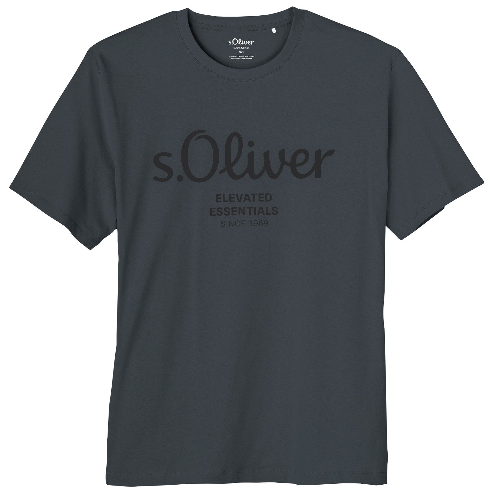 s.Oliver Rundhalsshirt s.Oliver XXL T-Shirt anthrazit Logo-Frontprint