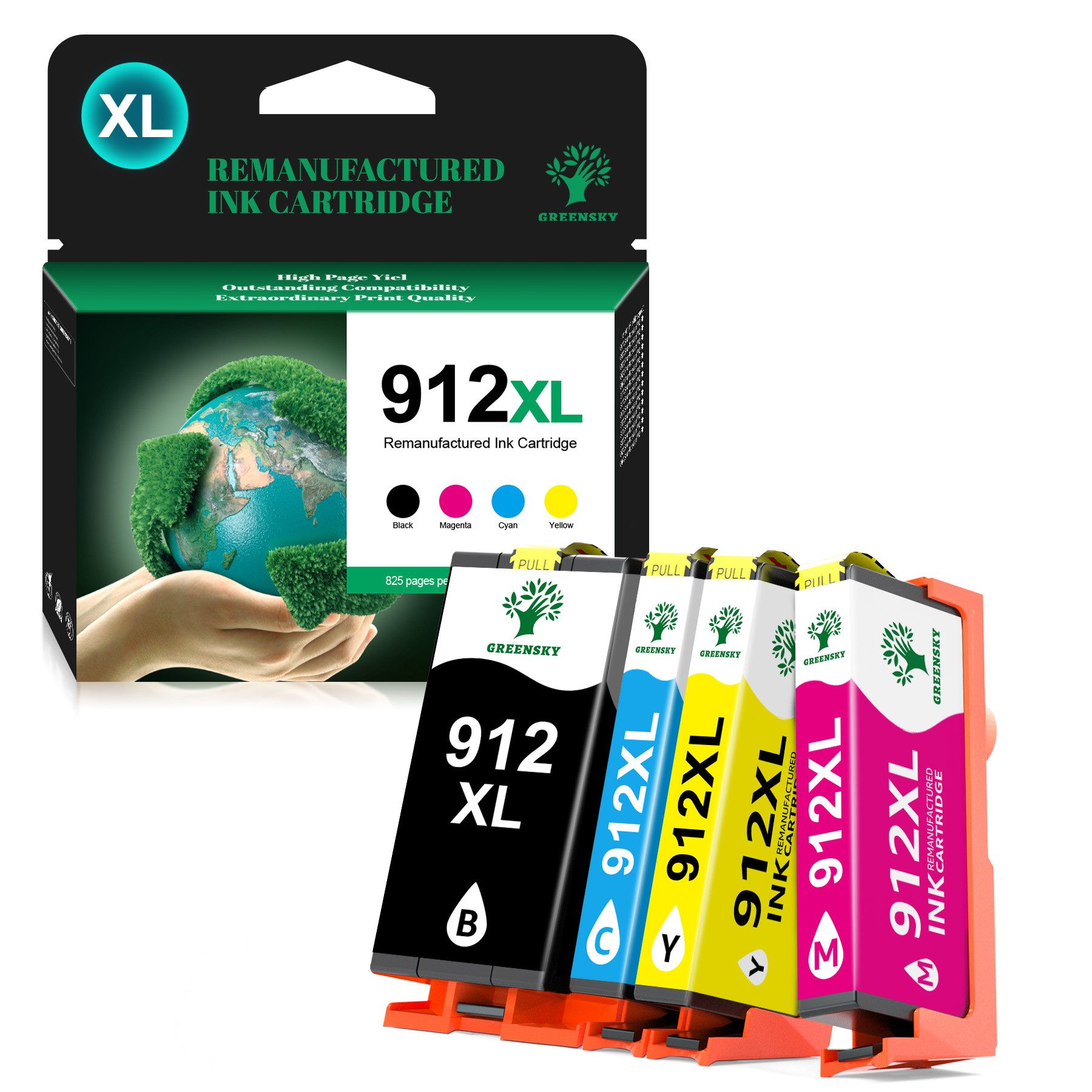 Greensky 4x SET Druckerpatronen für HP 912 XL OfficeJet 8012 8014 8015 Tintenpatrone (OfficeJet Pro 8012 8014 8015 8017 8020 8022 8023 New CHIP, 20-tlg)
