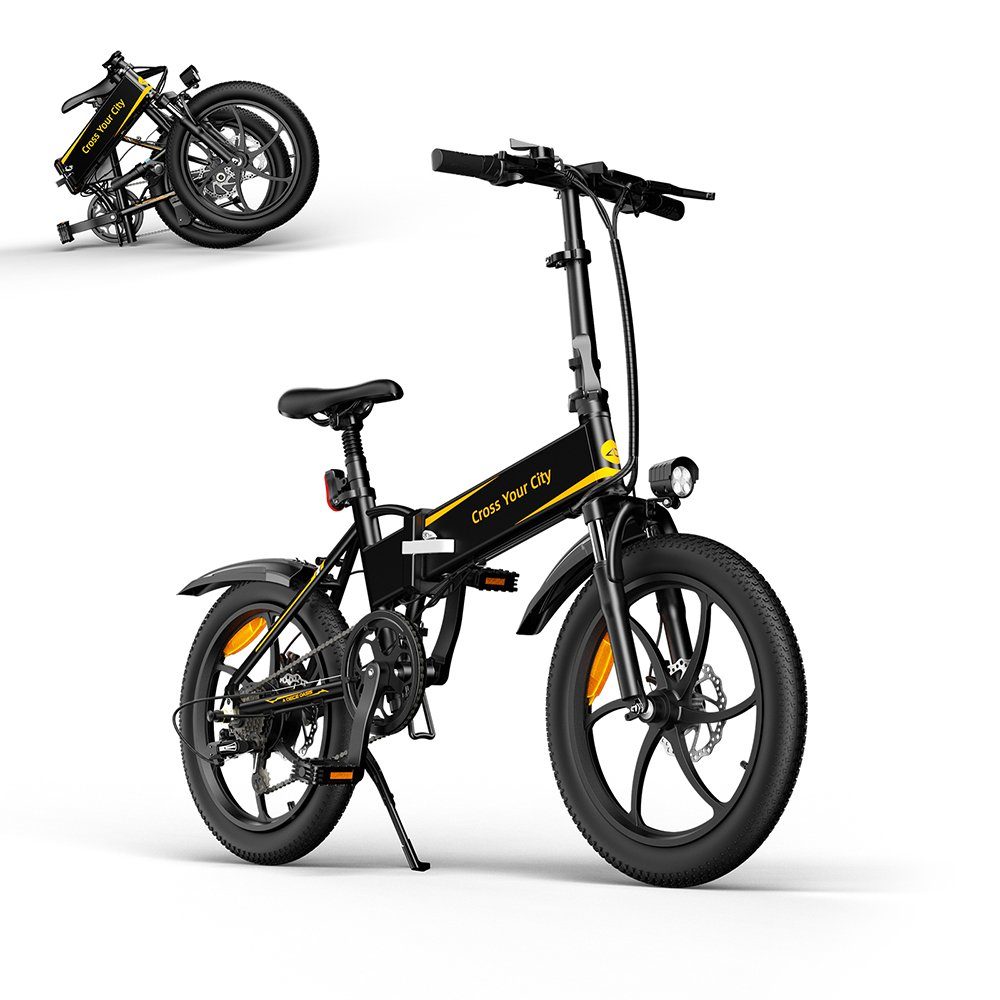 Faltbares 20 E-Fahrrad Elektrofahrrad ADO * Schwarz Kettenschaltung E-Bike Gang Shimano, A20 Zoll 7 klapprad, 1.95