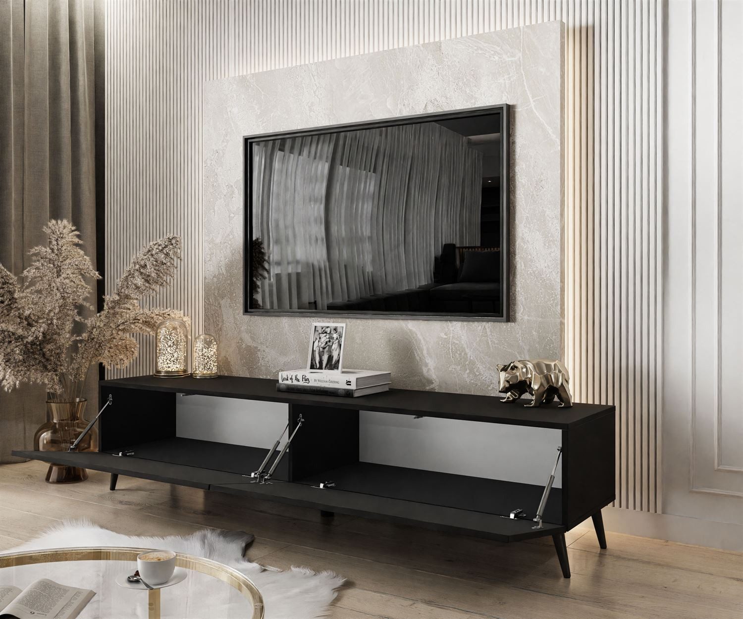 Lookway Lowboard TV-Schrank COLETTE III 175 cm mit schwarz-goldenen Beinen (1x TV-Shrank), Breite: 175 cm