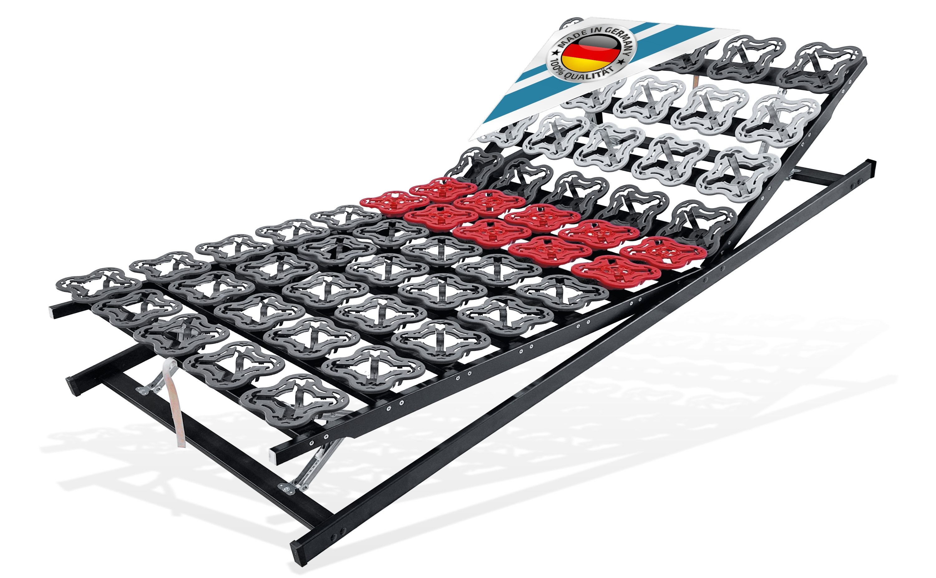 Tellerlattenrost anpassungsfähiger T-Flex, KF Lattenrost de Luxe bis 300 KG Tragkraft, Matratzen Perfekt, Kopfteil Kopf und Fuß verstellbar, Fußteil Kopf und Fuß verstellbar, Tellermodule im Hüftbereich verstellbar