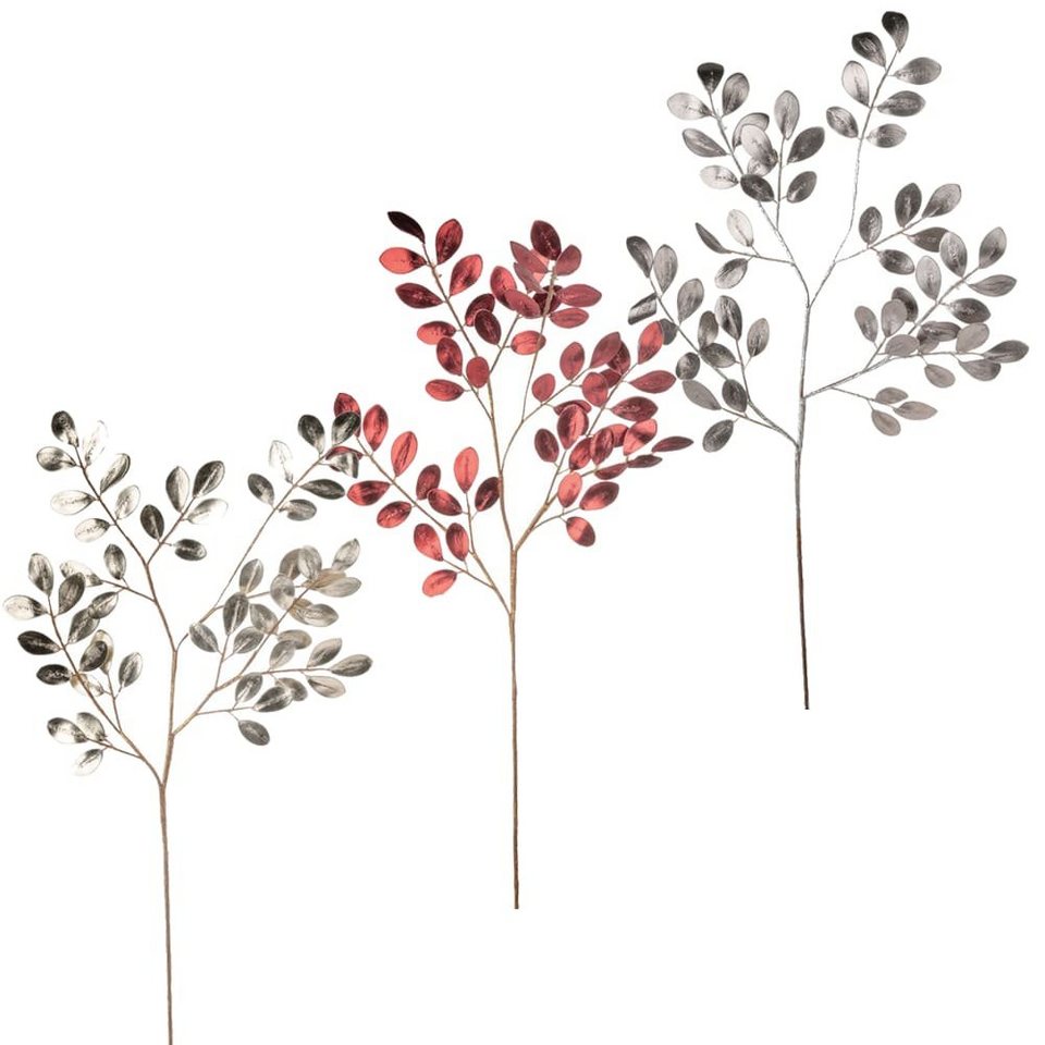 Kunstblume Kunstzweig runden Blättern glänzend Kunststoff rot 1 Stk 68 cm  Zweig, matches21 HOME & HOBBY, Höhe 68 cm