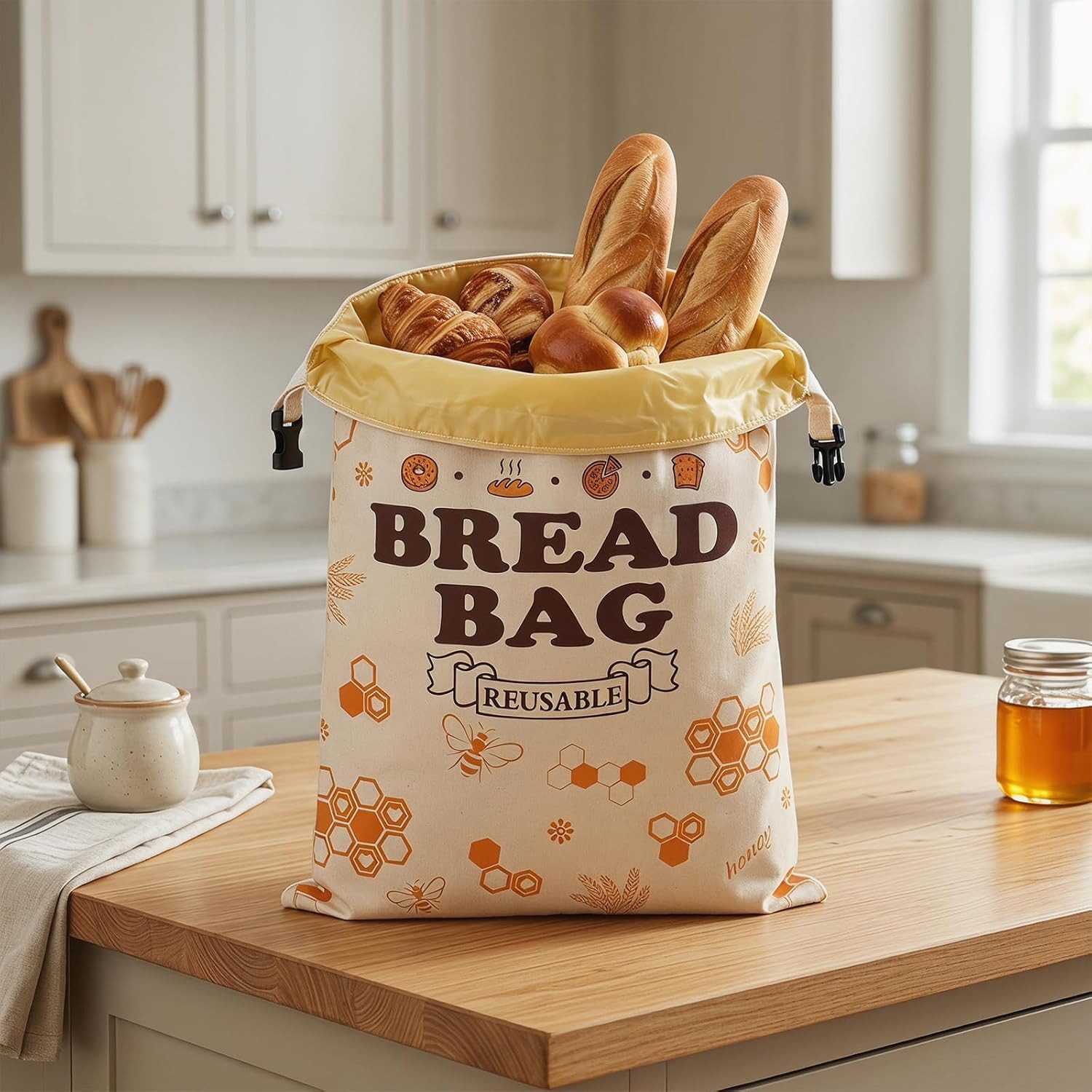 Diwzbyn Brottasche Bienenwachs Brotbeutel,42x33 cm Brotbeutel mit Bienenwachs – Bild 3 von 5