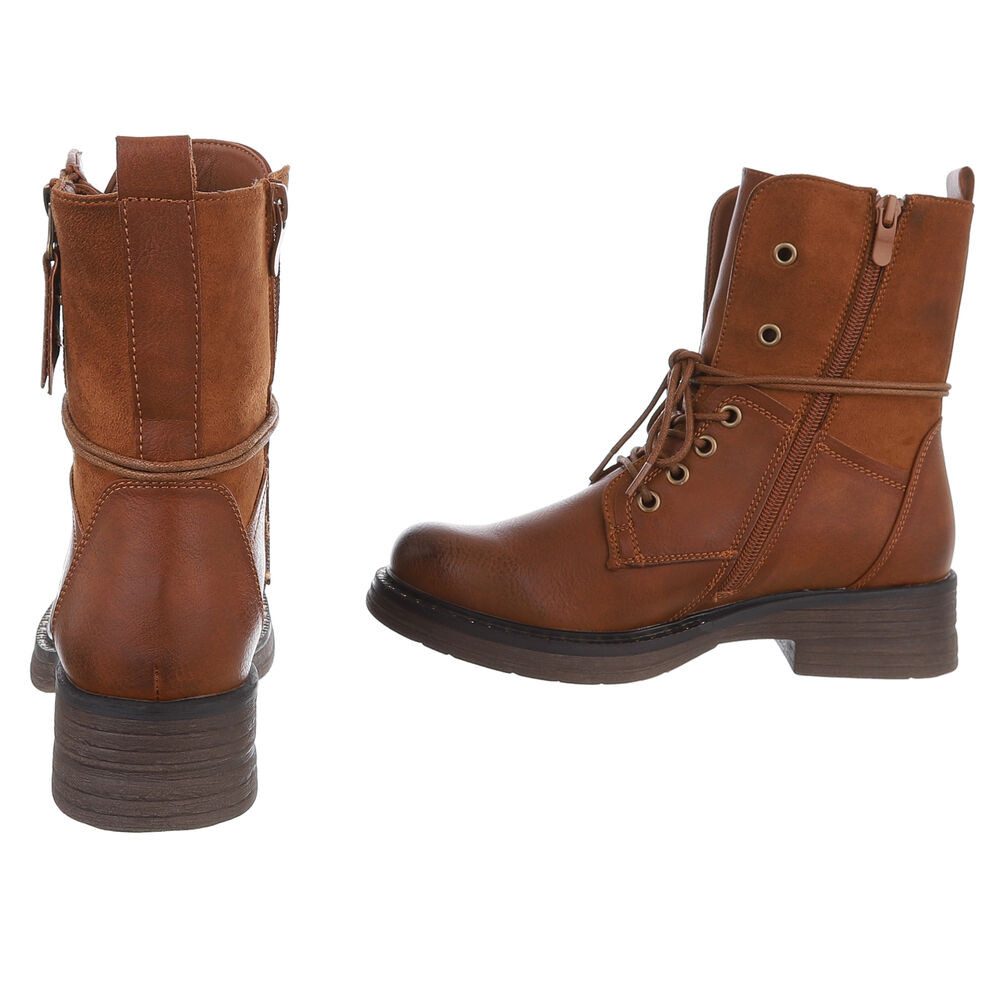 Ital-Design Damen Boots mit Schnürung und Reißverschluss für Alltag Stiefelette (90542930) Blockabsatz Schnürstiefeletten in Camel – Bild 5 von 5