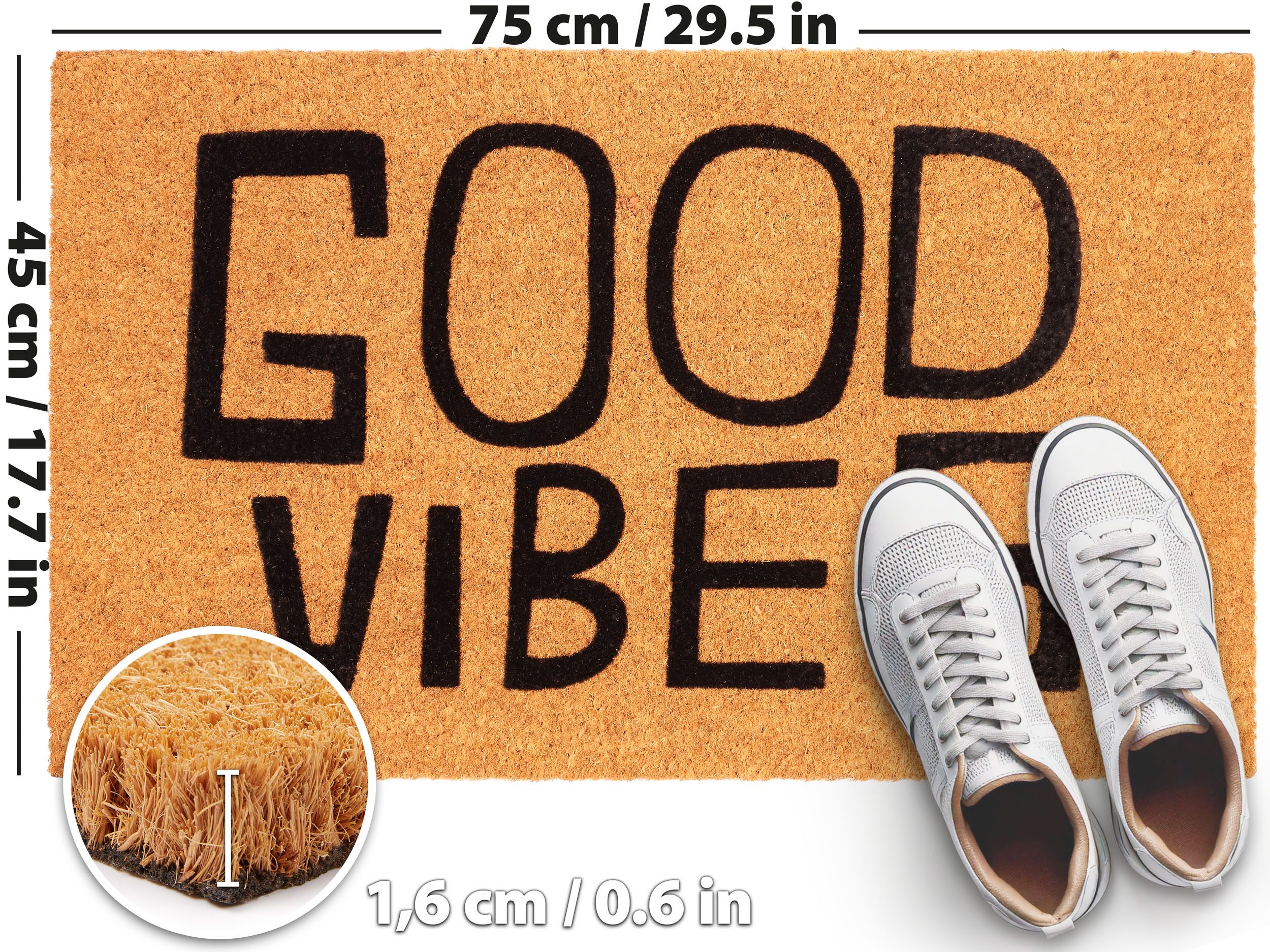 BRUBAKER Fußmatte Good Vibes - 45 x 75 cm Schmutzfangmatte - Braun, Rechteckig, Höhe: 16 mm, Fußmatte für Außen und Innen aus Kokos - Wetterfest und Rutschfest – Bild 5 von 5
