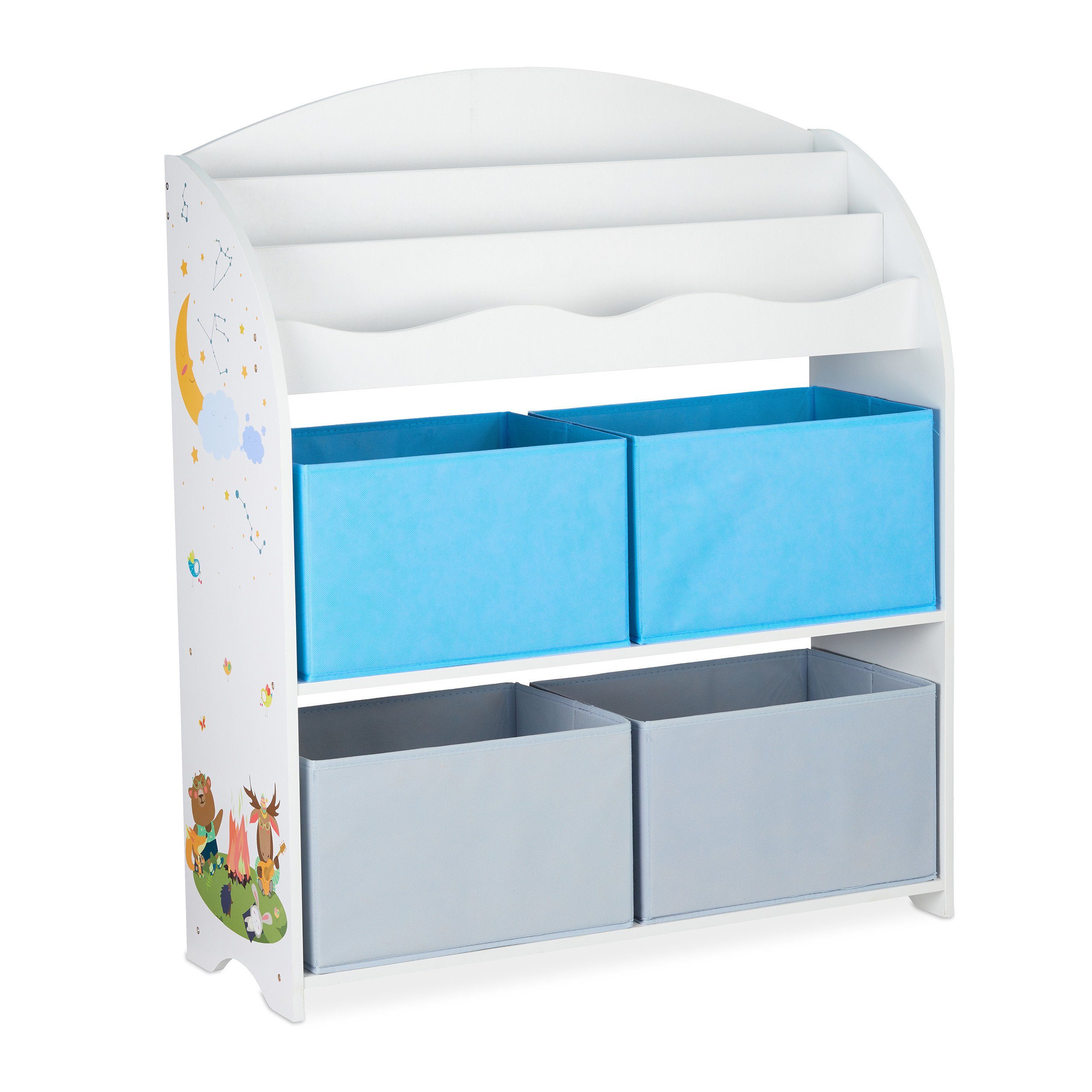A Standregal relaxdays Kinderregal Grau 4 Stoffboxen, Weiß Hellblau mit