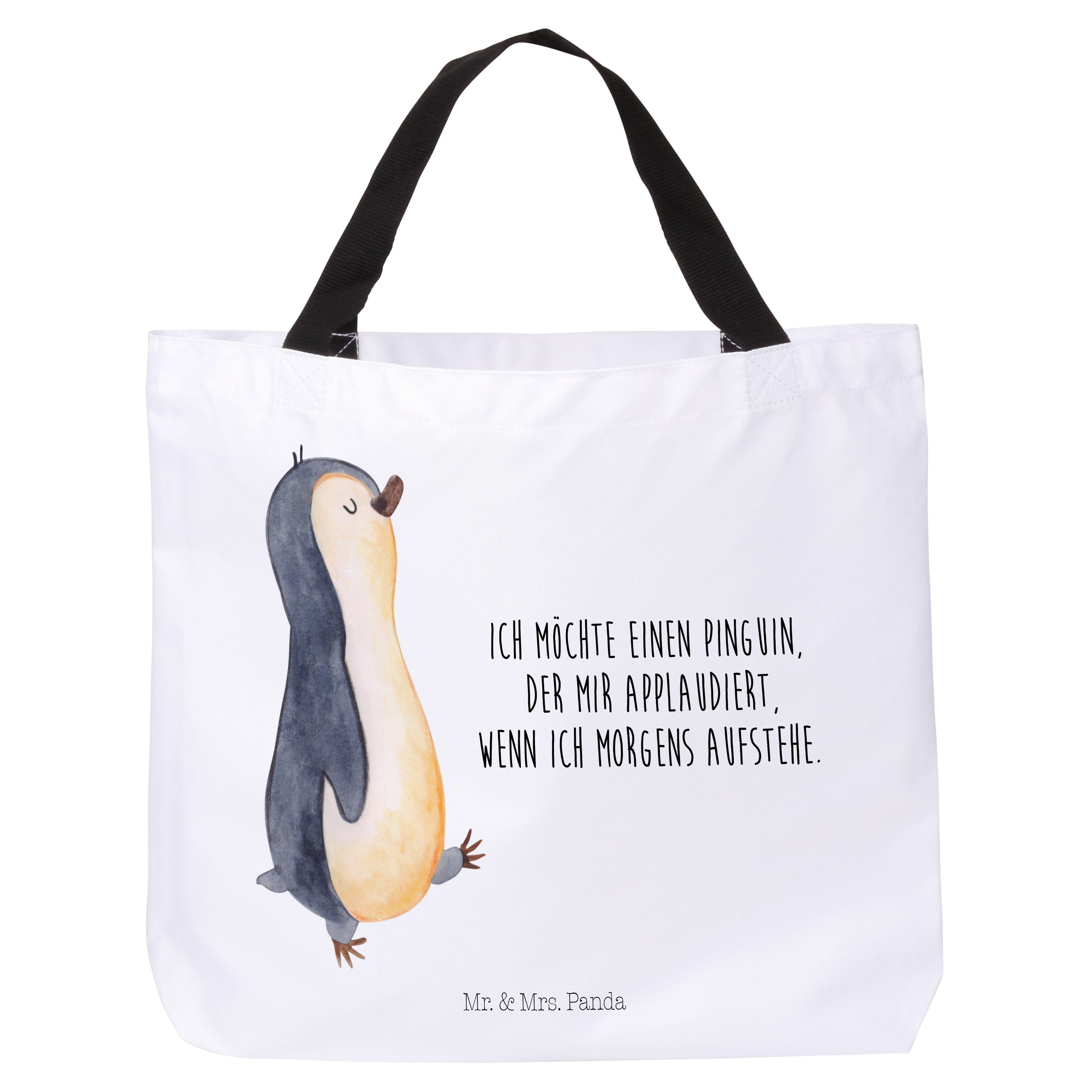 Mr. & Mrs. Panda Shopper Pinguin marschierend - Weiß - Geschenk, Bruder, Schwester, Strandtasc (1-tlg)