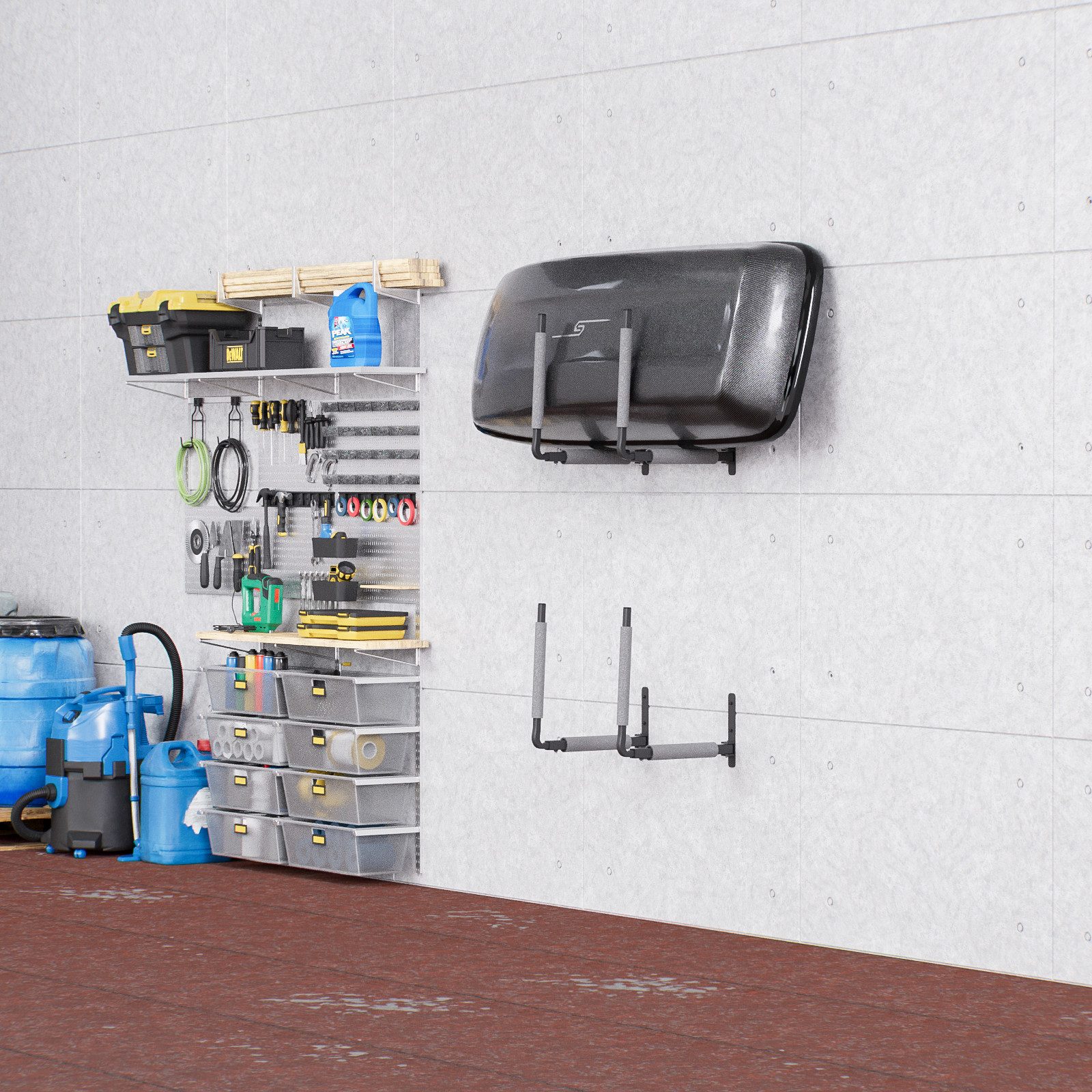 QLS Dachbox-Halterung BOX1, (Set, 2 Wandhalterungen, Montagesatz, für Dachkoffer Gartengeräte Skibox Sportgeräte Surfbrett iSUP)