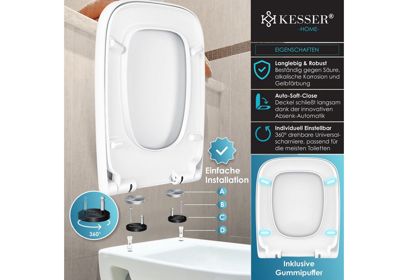 Thumbnail - KESSER WC-Sitz, WC Sitz mit Absenkautomatik Toilettendeckel Quick-Release