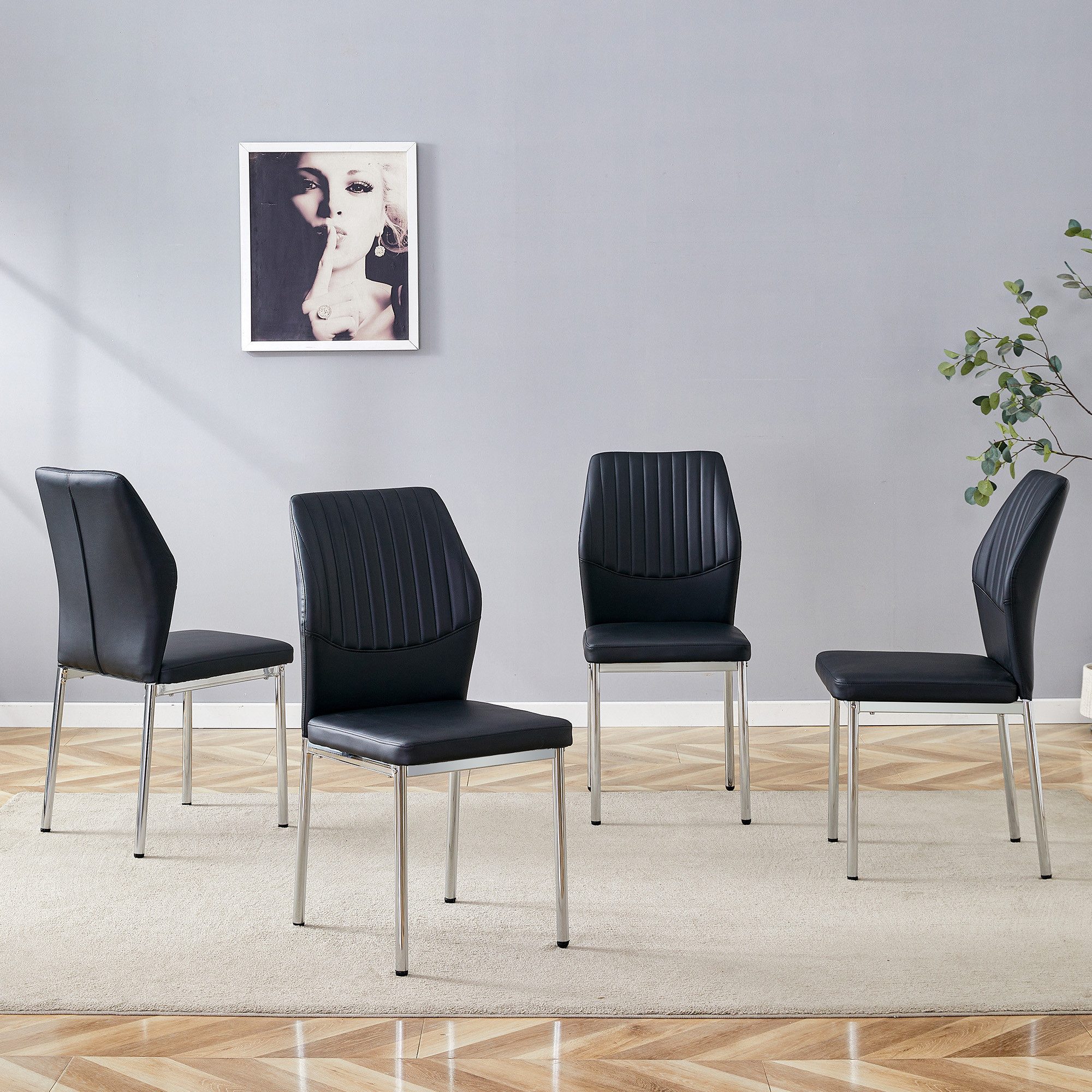Odikalo Esszimmerstuhl Küchenstuhl Polsterstuhl, 4er-Set (Rückenlehne aus Tech-Stoff mit vertikaler Prägung + Metallbeine. Passend für Esszimmer oder Wohnzimmer im modernen Leicht-Luxus-Design)