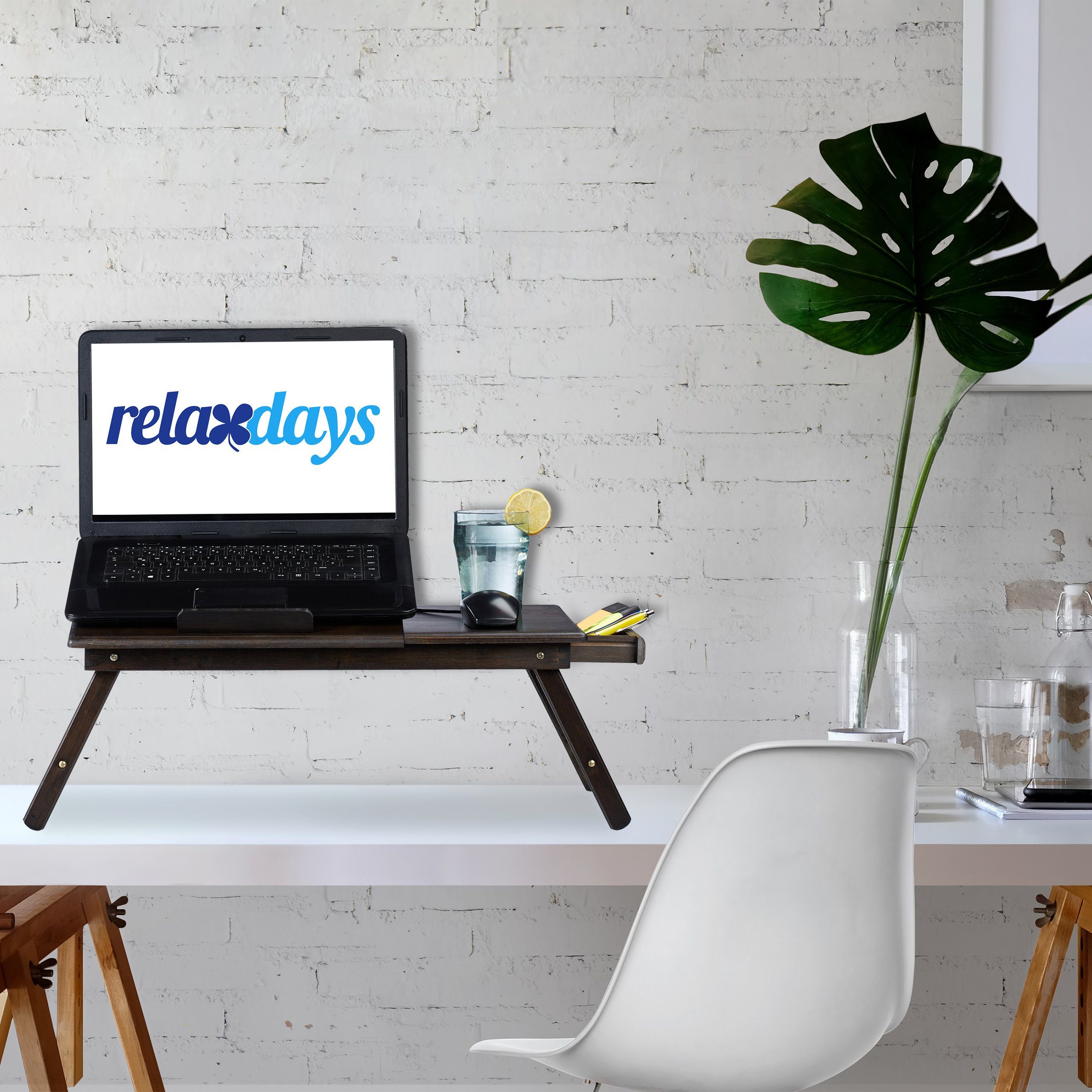 relaxdays dunkelbraun, Tablett Bambus Laptop Bambus Laptoptisch