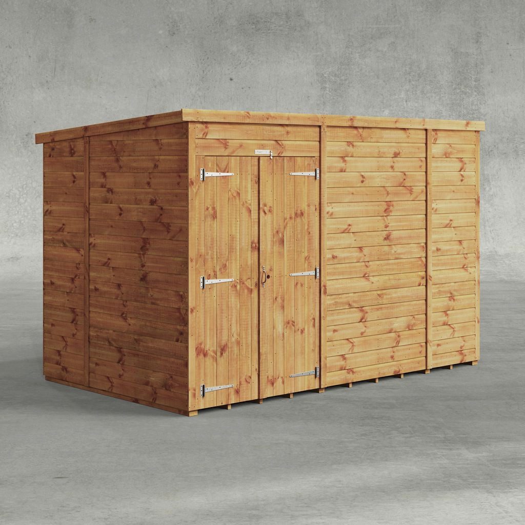 Gartenhaus mit Pultdach aus Nut- und Feder Vollholz mit Doppeltür ohne Fenster