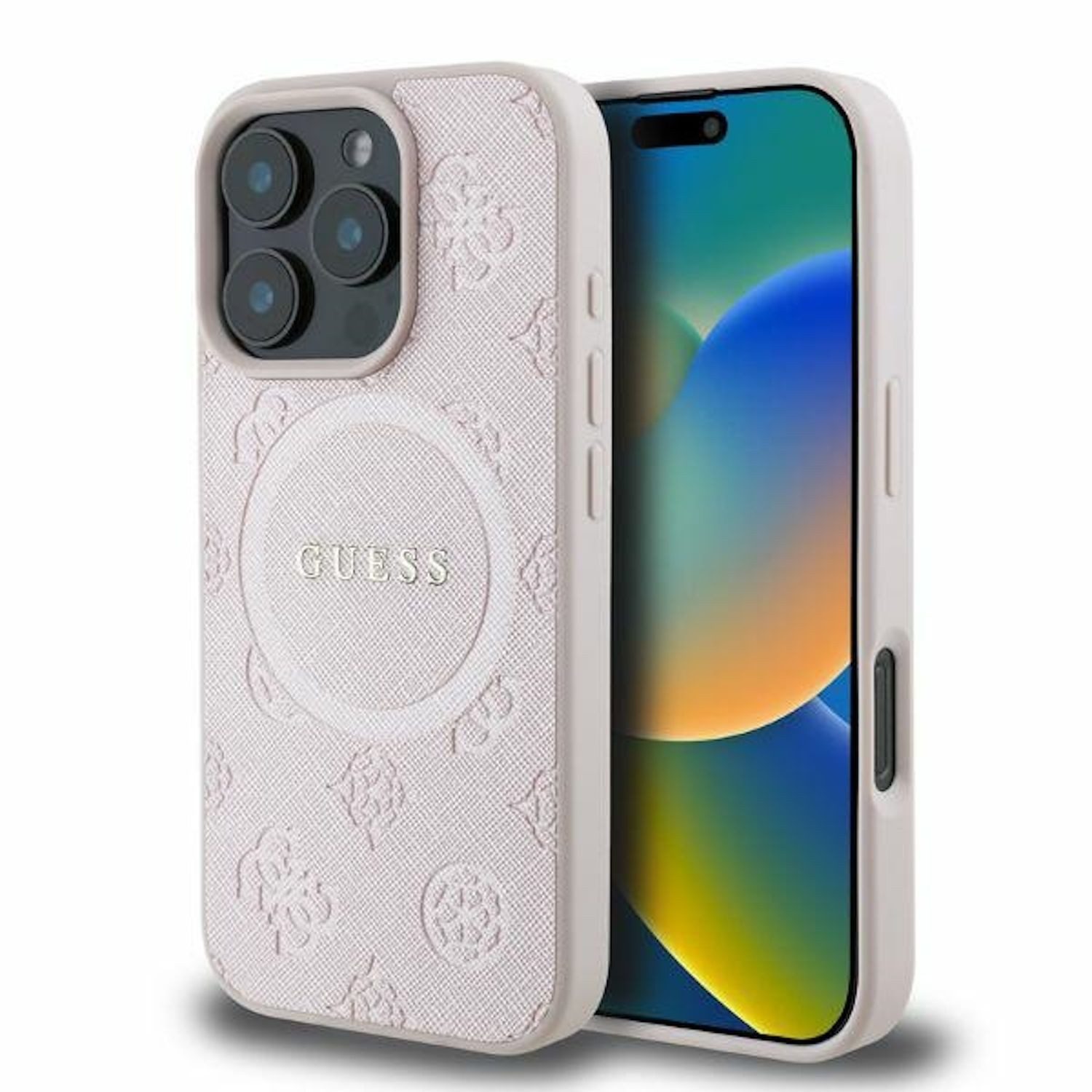 Guess Smartphone-Hülle GUESS Apple iPhone 16 Pro Max Saffiano Peony Classic Logo MagSafe Rosa