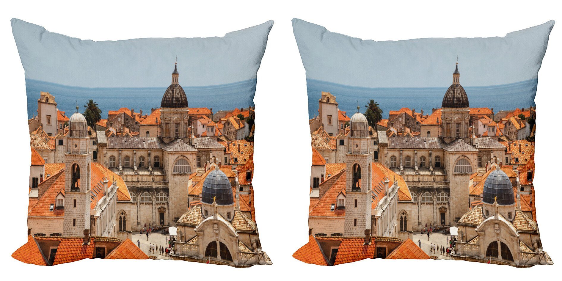 Kissenbezüge Modern Accent Doppelseitiger Digitaldruck, Abakuhaus (2 Stück), europäisch Altstadt von Dubrovnik