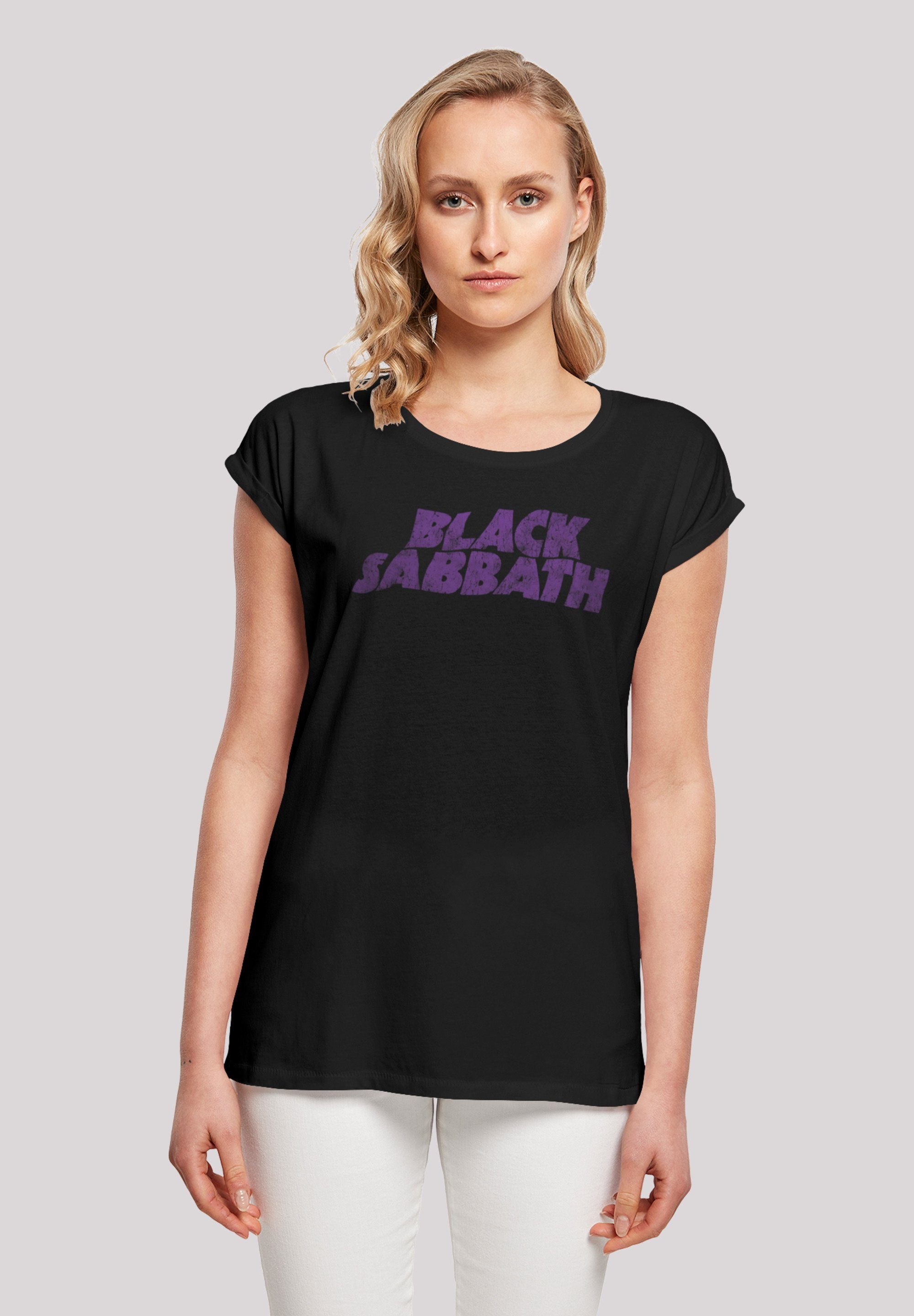 Wavy Black Print, Black Offiziell Logo T-Shirt lizenziertes Black Band Sabbath Sabbath Metal Heavy F4NT4STIC Distressed T-Shirt