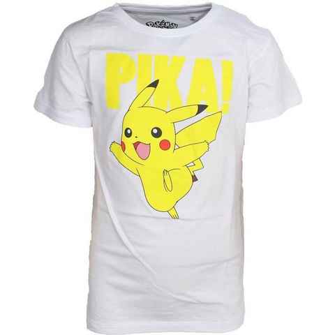 POKÉMON Print-Shirt Pokemon PIKACHU T-SHIRT Kinder + Jugendliche weiß Jungen + Mädchen PIKA