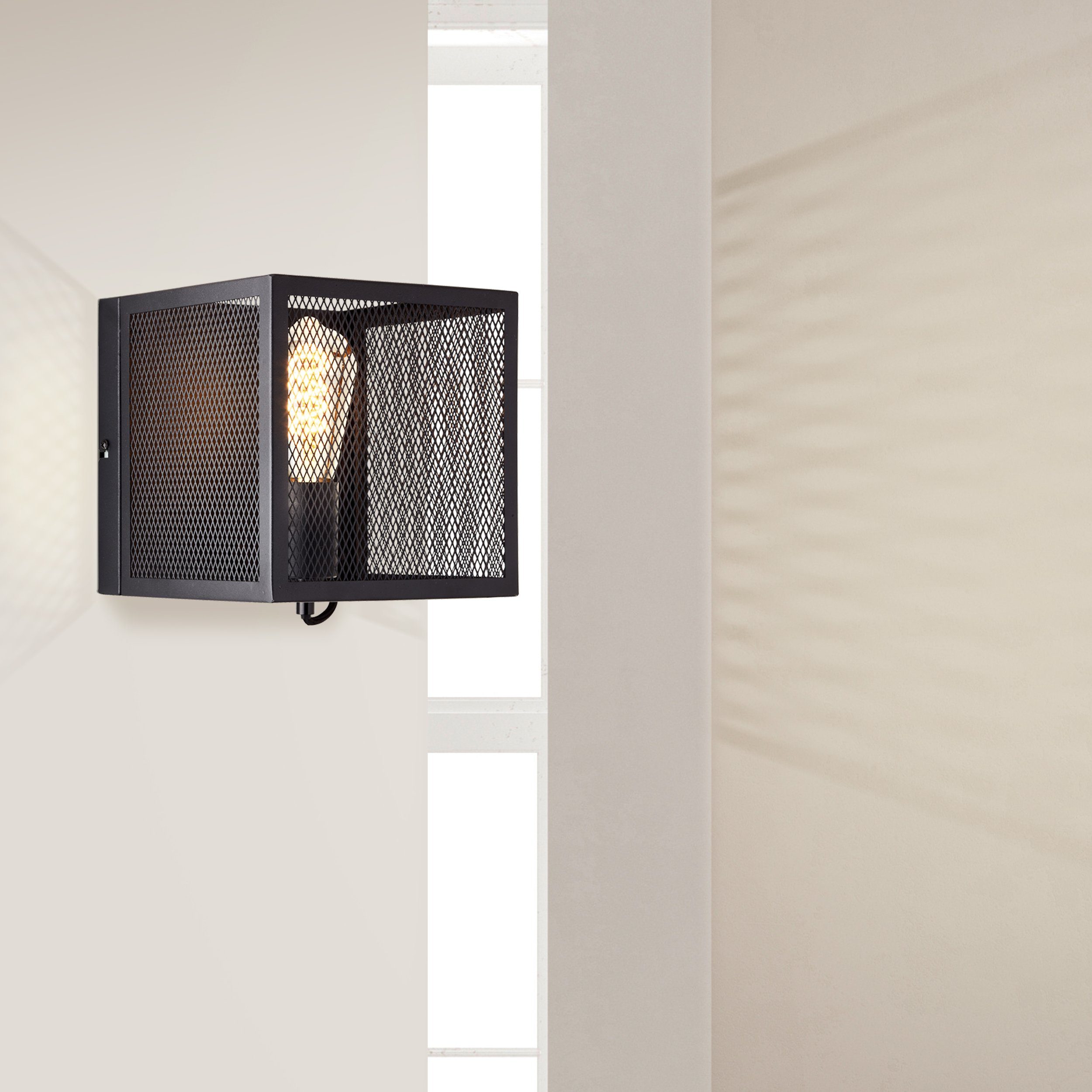 Lightbox Wandleuchte, ohne Leuchtmittel, Wandlampe, 20 x 20 x 20 cm, E27, max. 40 W, Metall, schwarz korund