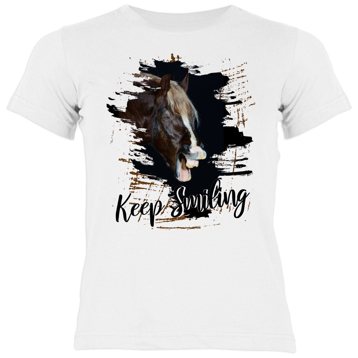 Tini - Shirts T-Shirt Kinder Pferde Motiv Tshirt Lachendes Kaltblut Pferd Kindershirt : Keep Smiling