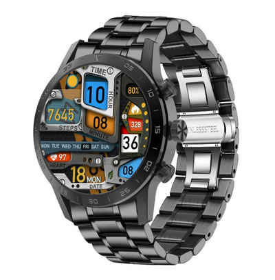 TPFNet SW27 mit Edelstahl Armband - individuelles Display Smartwatch (Android), Armbanduhr mit Musiksteuerung, Herzfrequenz, Schrittzähler, Kalorien, Social Media etc. - Schwarz