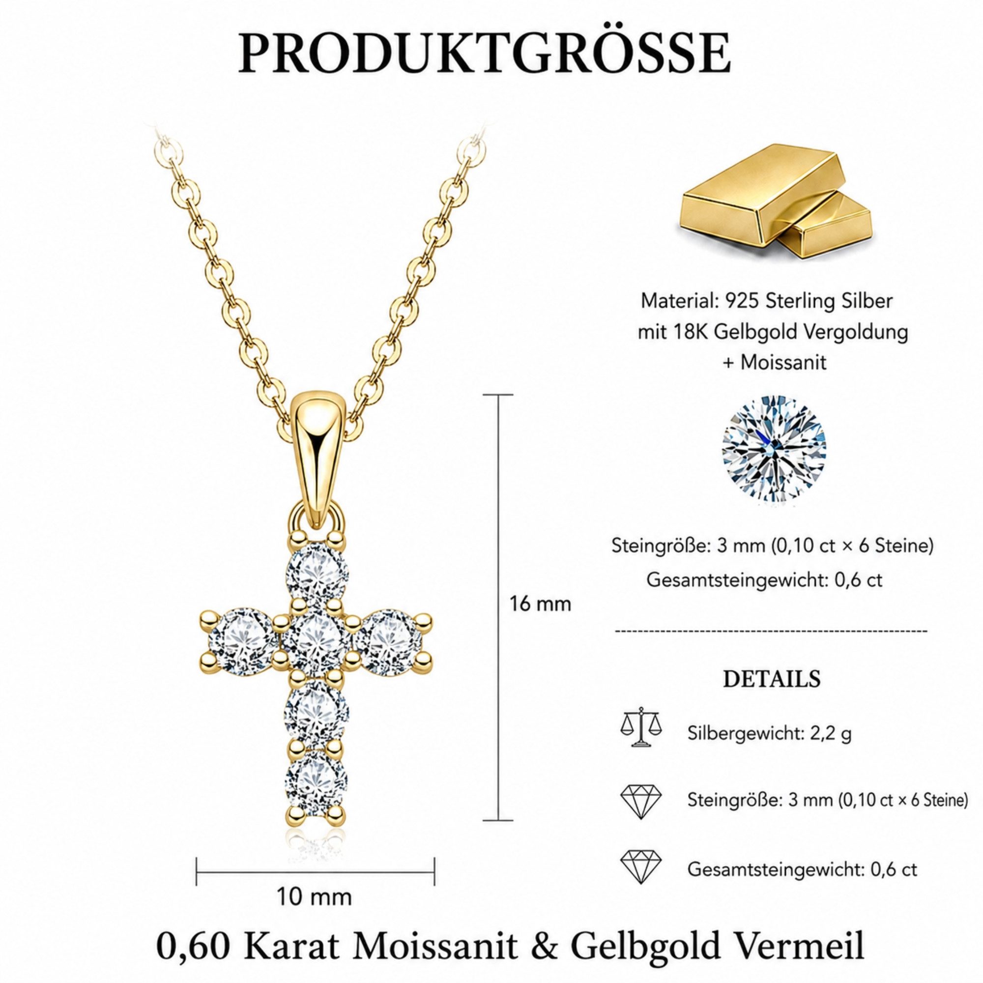 UNIQAL.de Silberkette 925 Silber mit Moissanit 0,60 Karat – Damen Halskette CROSS (Elegantes Kreuzdesign mit funkelnden Steinen, inkl. Luxuriöse Schmuck Geschen – Bild 2 von 5