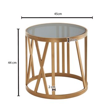 FINEBUY Beistelltisch FB41432 (45x45x44 cm Gold, Anstelltisch Rund Glas Metall), Wohnzimmertisch Modern, Kleiner Sofatisch Hoch