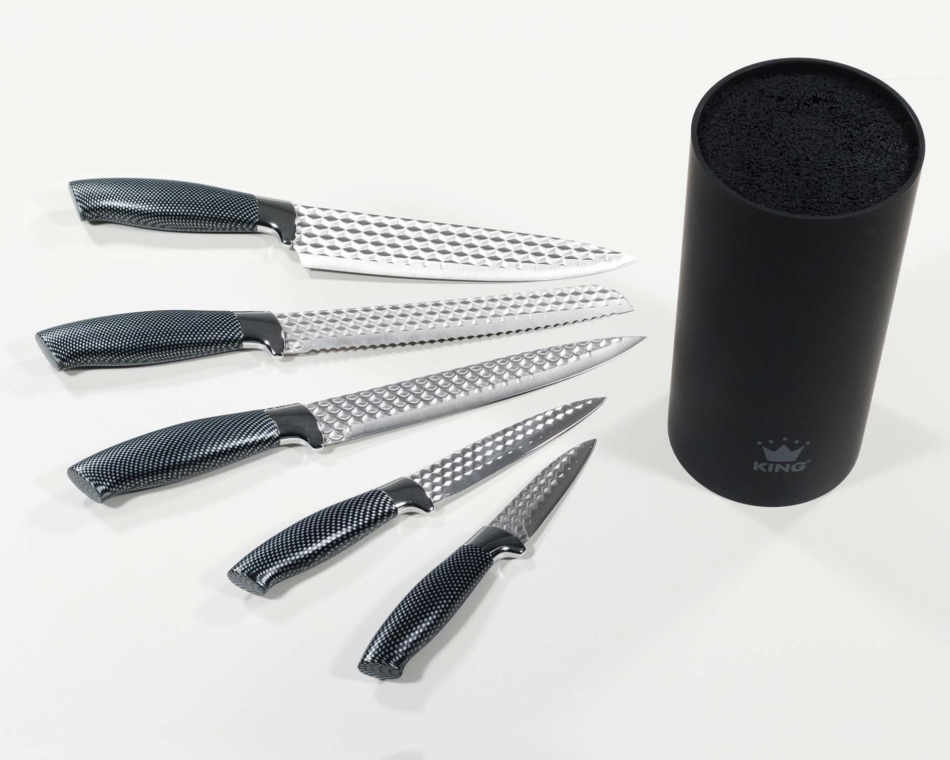 KING Messerblock Carbon Diamond (6tlg), Klingen mit Rautenstruktur