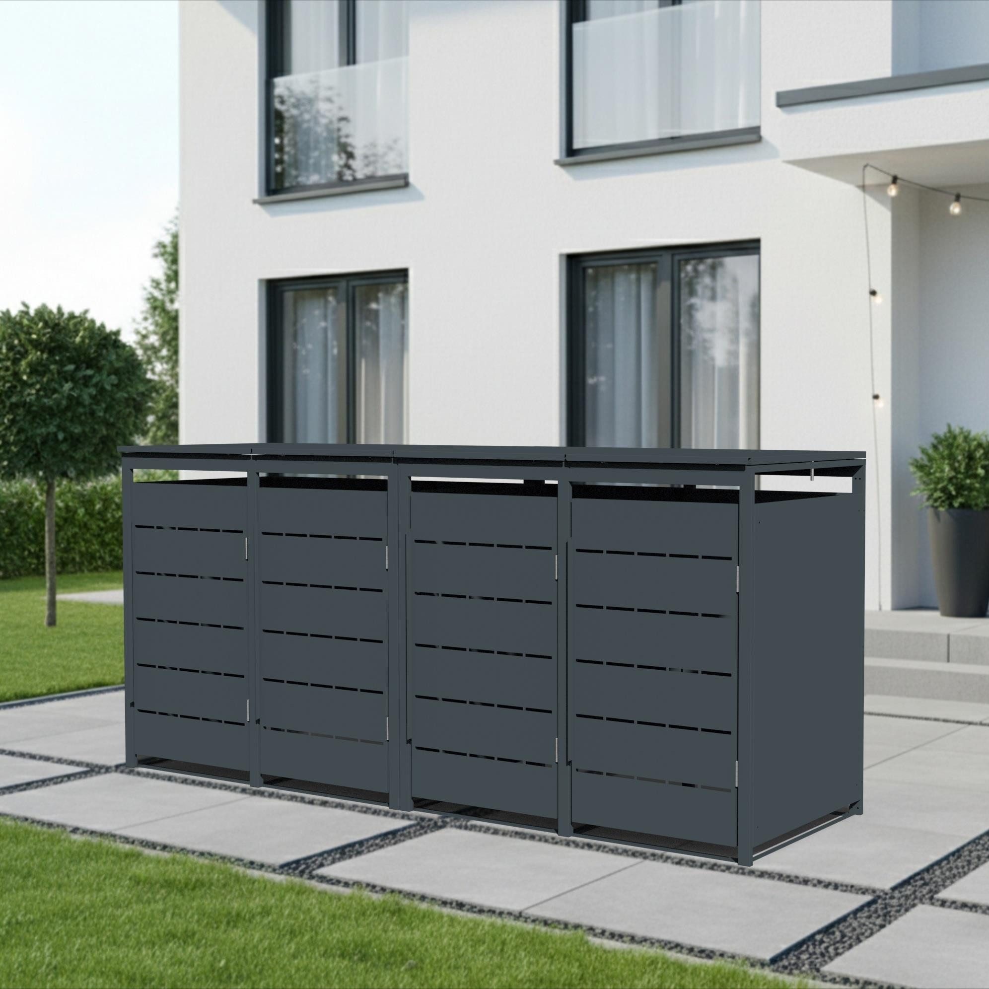 ESTEXO Mülltonnenbox Müllbox Mülltonnenverkleidung 4 Türen Anthrazit Box Soft-Close