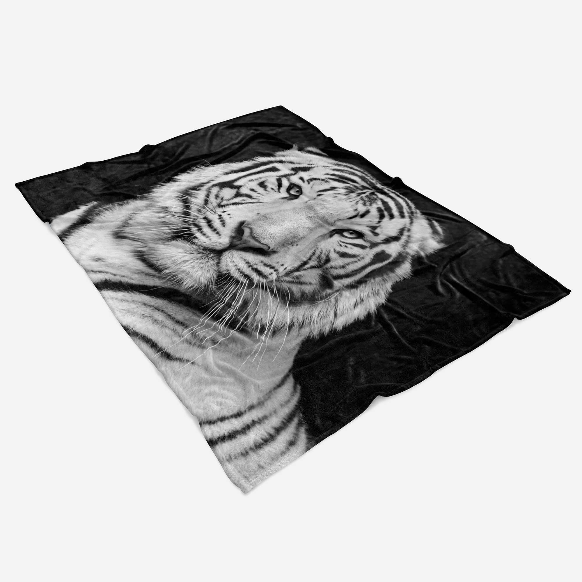 (1-St), Handtuch Handtücher Art Tiger, Tiermotiv Handtuch mit weißer Baumwolle-Polyester-Mix Sinus Strandhandtuch Saunatuch Kuscheldecke