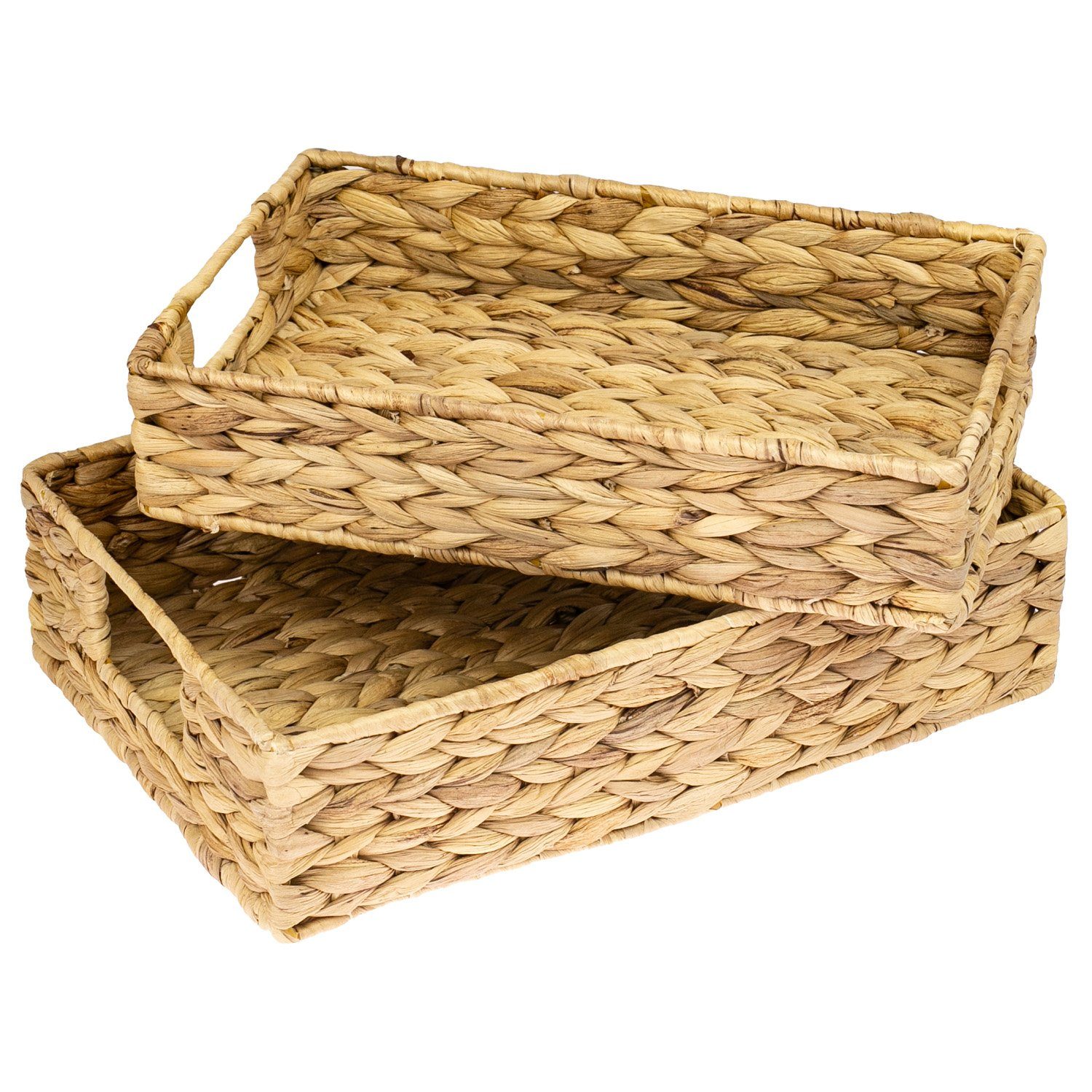 HMF Dekotablett Geschenkkorb leer, 2er Set rechteckige Dekotabletts (2er Set, versch. Größen), Aufbewahrungskorb geflochten aus Wasserhyazinthe, 35 + 32 cm Breit