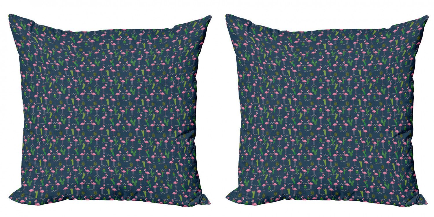Kissenbezüge Modern Accent Doppelseitiger Digitaldruck, Abakuhaus (2 Stück), Dunkelpink Cactus Flamingo-Muster
