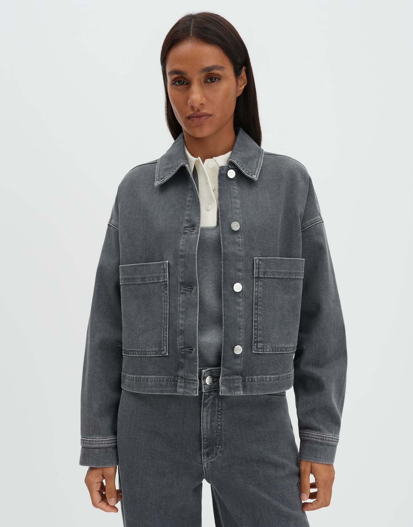 someday Jeansblazer NIANDRA Regular aus BCI Cotton Mix leicht ausgestellt geschnitten, verkürzte Länge, elastischer Stoff