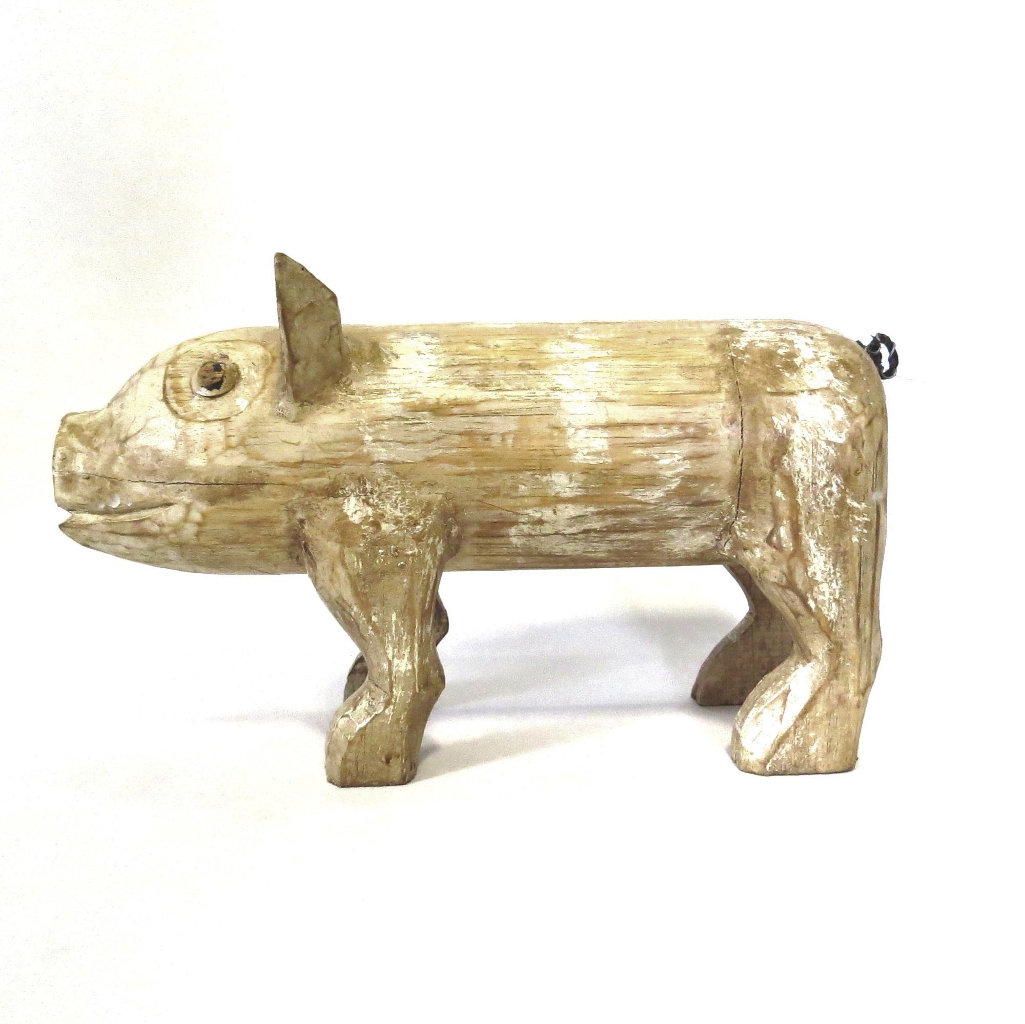 Dekofigur Schwein Handarbeit Naturfarben 33 Holz cm Neujahr Glücksschwein