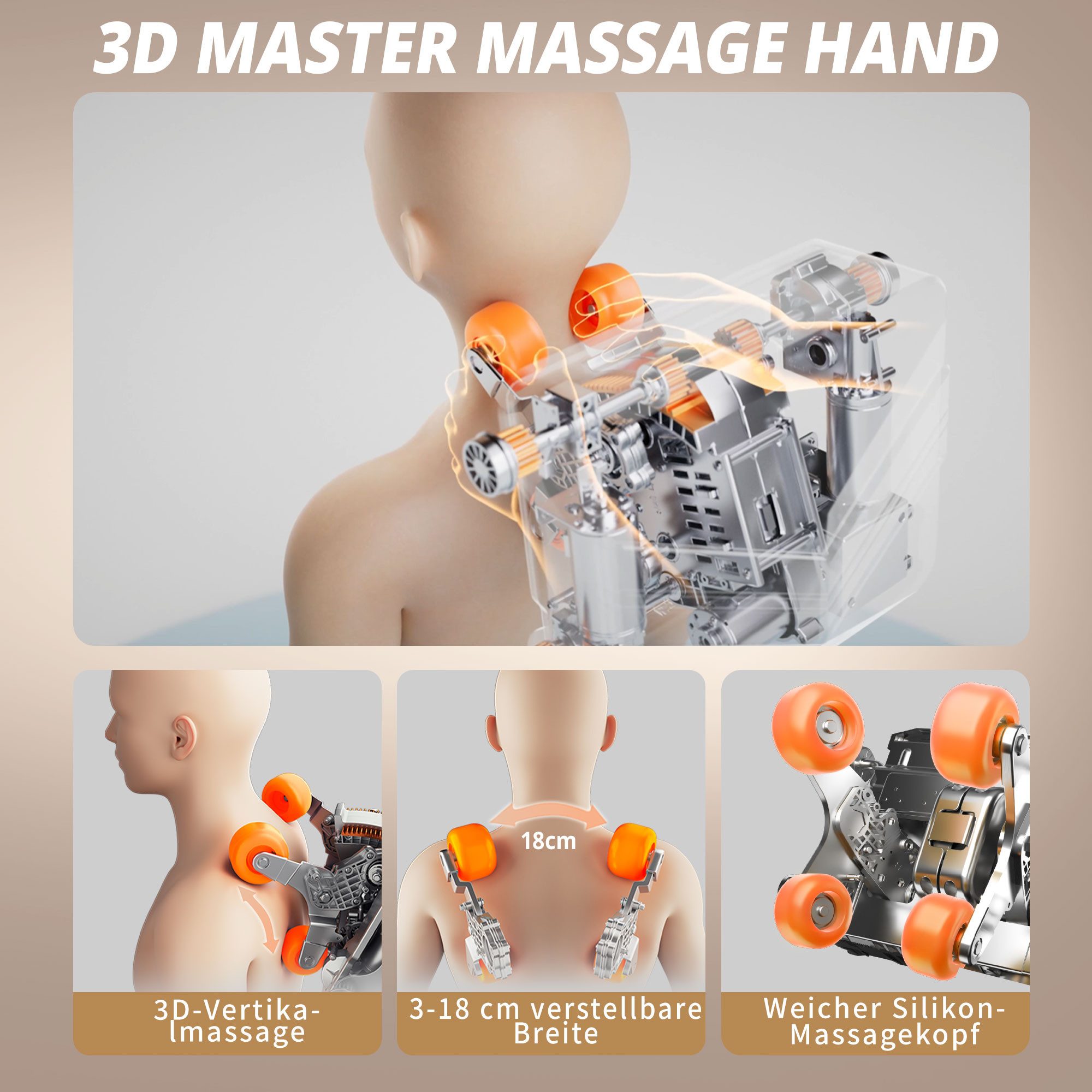 HealthRelife Massagesessel mit Zero-Gravity, 3D Shiatsu, Körperscan, SL-Schiene, beheizbarer (1-St), mit Relaxfunktion