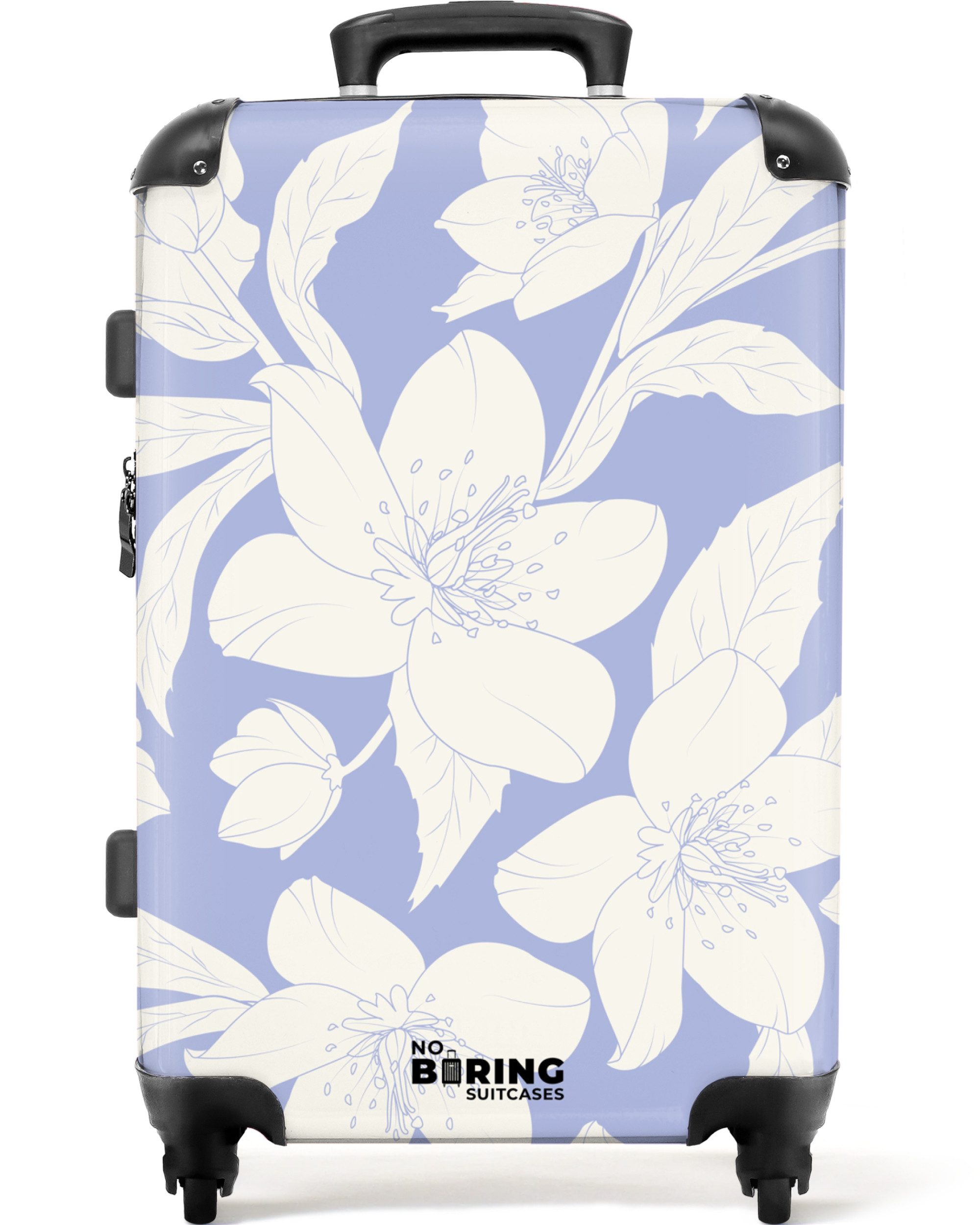 NoBoringSuitcases.com© Hartschalen-Trolley Hellviolett mit weißen Blüten günstig online kaufen