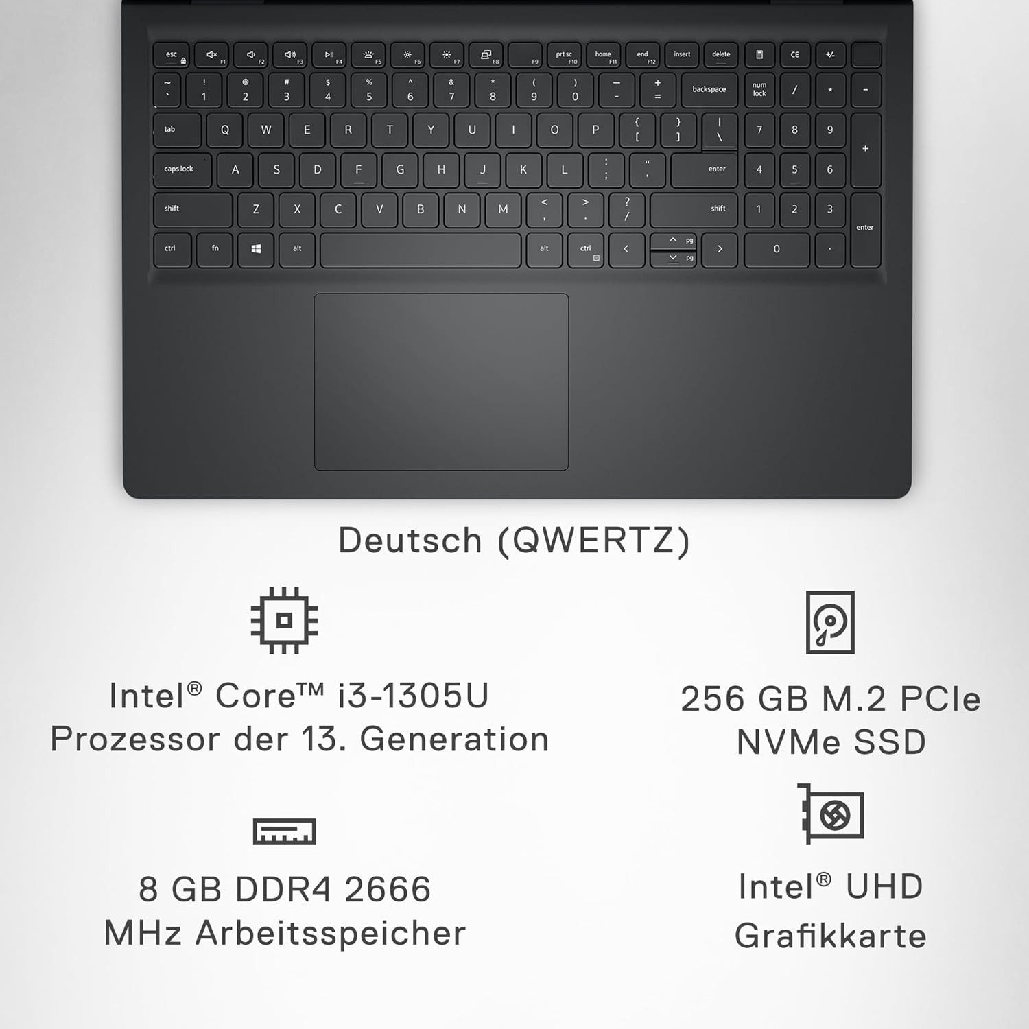 Dell Inspiron 15 3530 Laptop – Core i3, 8GB RAM, 256GB SSD Notebook (39,62 cm/15.6 Zoll, Intel Core i3 1305U, Intel UHD Graphics, 8 GB, 256 GB SSD, 120 Hz Display, Fingerabdrucksensor, SD Kartenleser Cardreader)