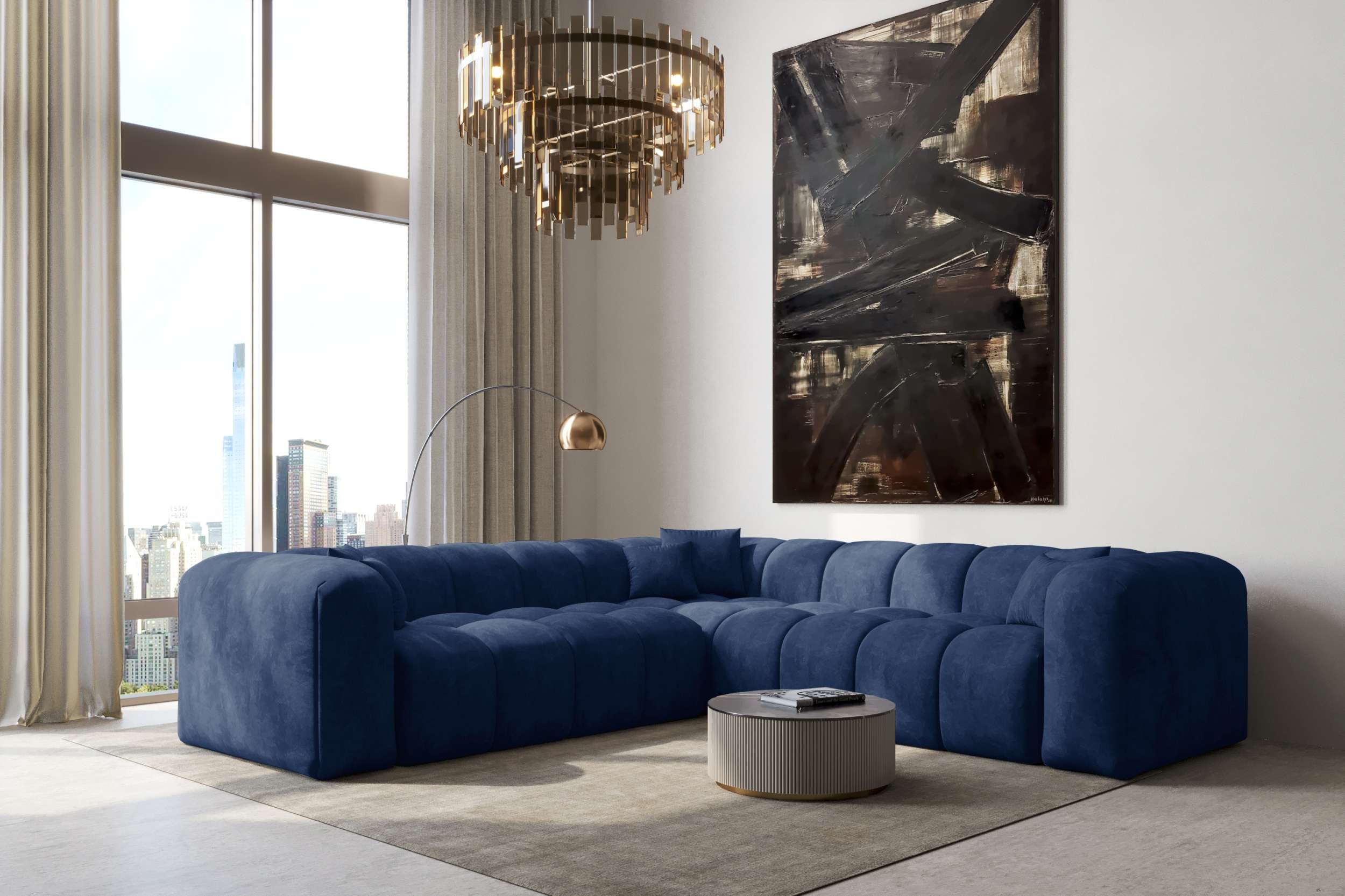 99rooms Ecksofa Livorno, Sofa L-Form, Eckcouch, Rundumbezug aus gepolstertem Velours TIFFANY