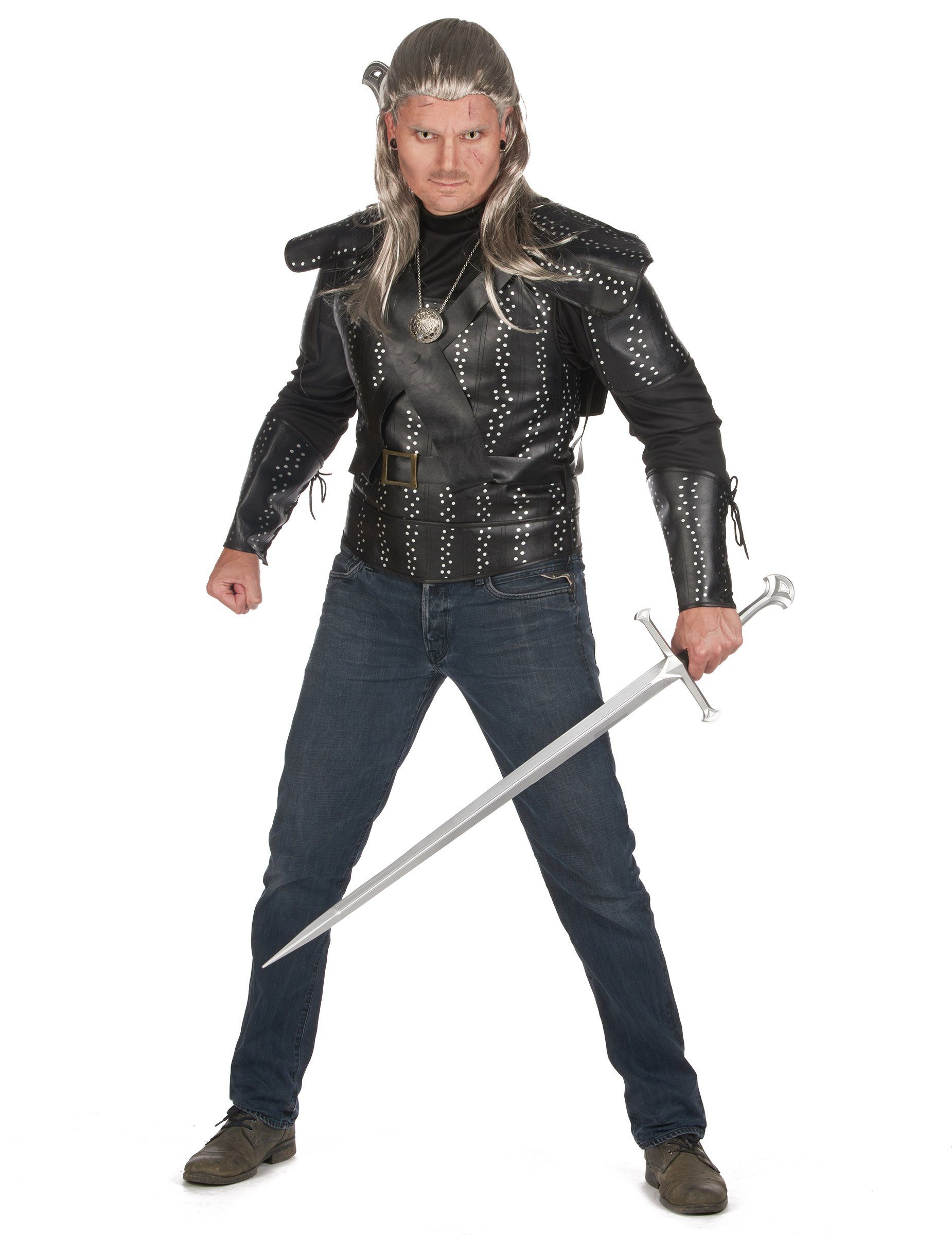 JADEO Kostüm Hexer-Kostüm für Herren Geralt Halloweenkostüm schwarz-silber